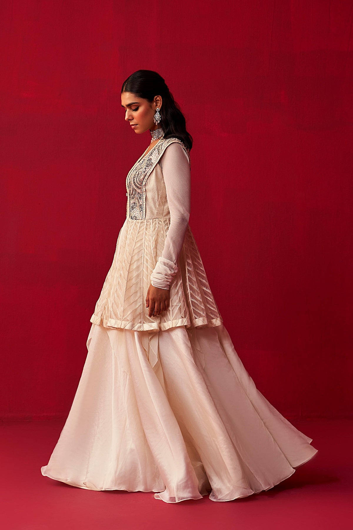 Ivory Mandala Jacket, Top and Skirt Set