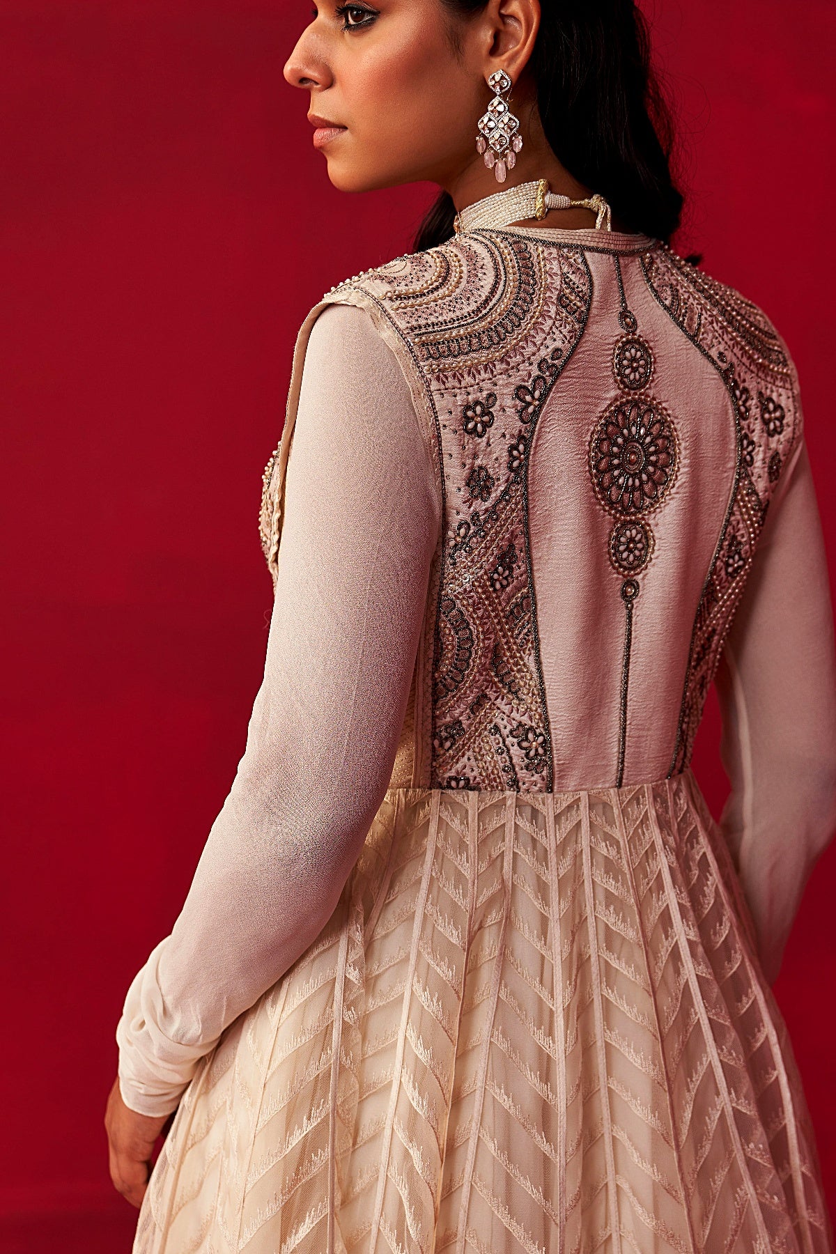Ivory Mandala Jacket, Top and Skirt Set