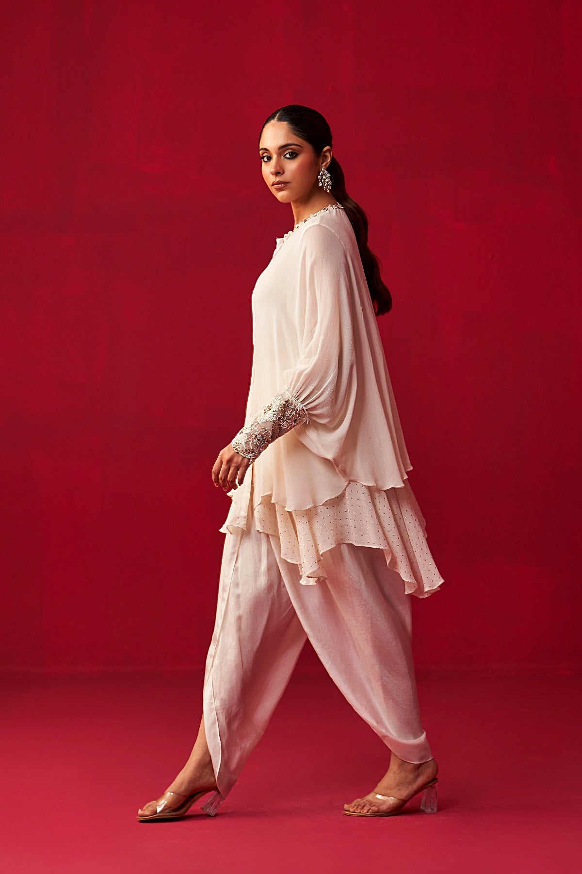 Pixelated Floral Ivory Shirt and Dhoti set