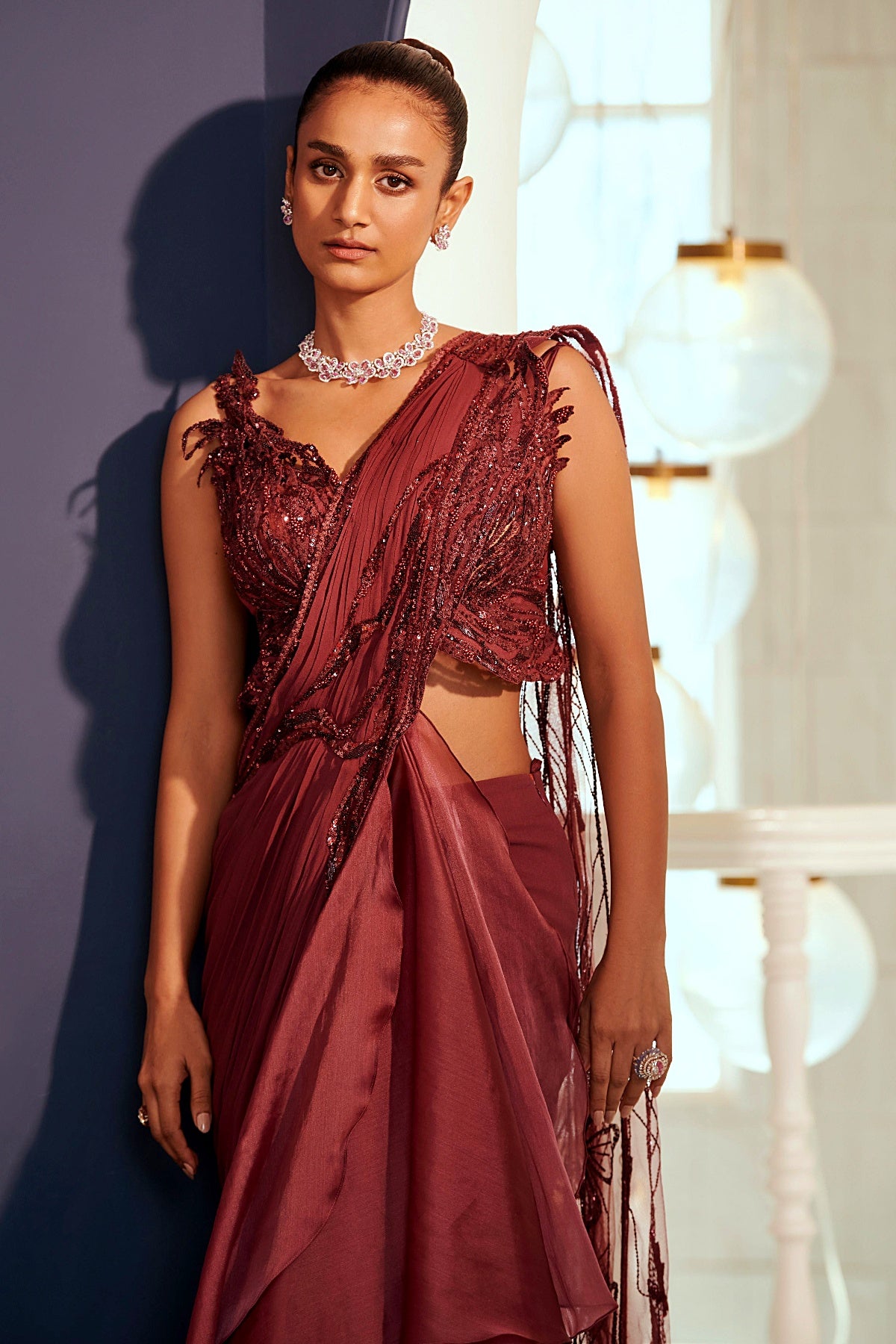 Jyoti Khosla in Boysenberry Drape Saree