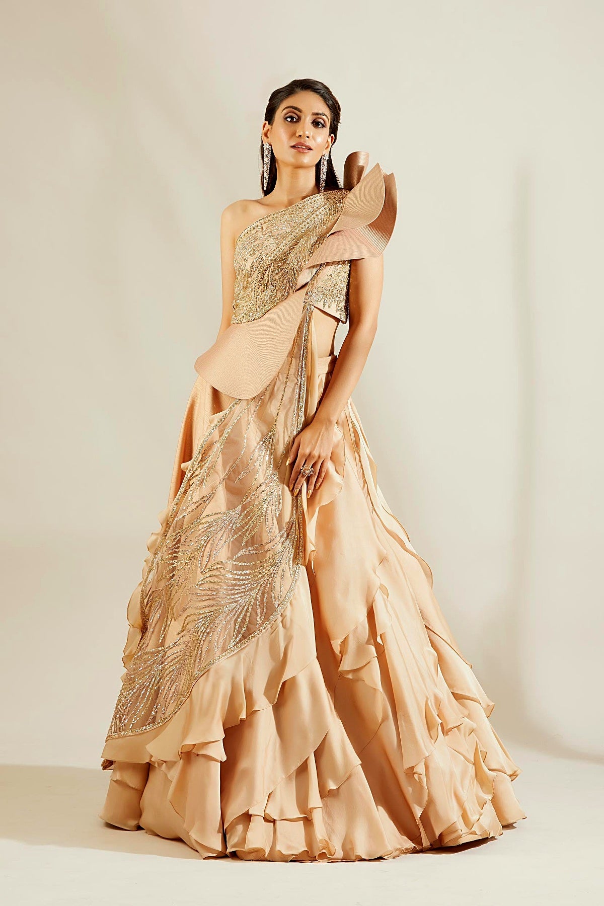 Tuscany Gold leaf Blouse with Ruffle Skirt