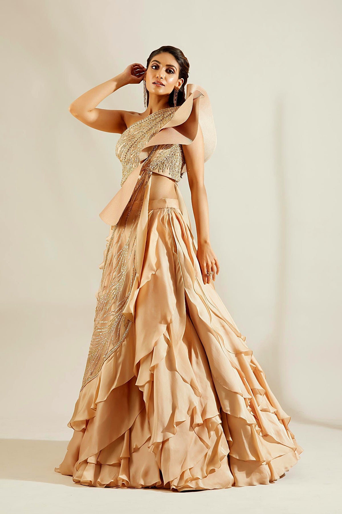 Tuscany Gold leaf Blouse with Ruffle Skirt