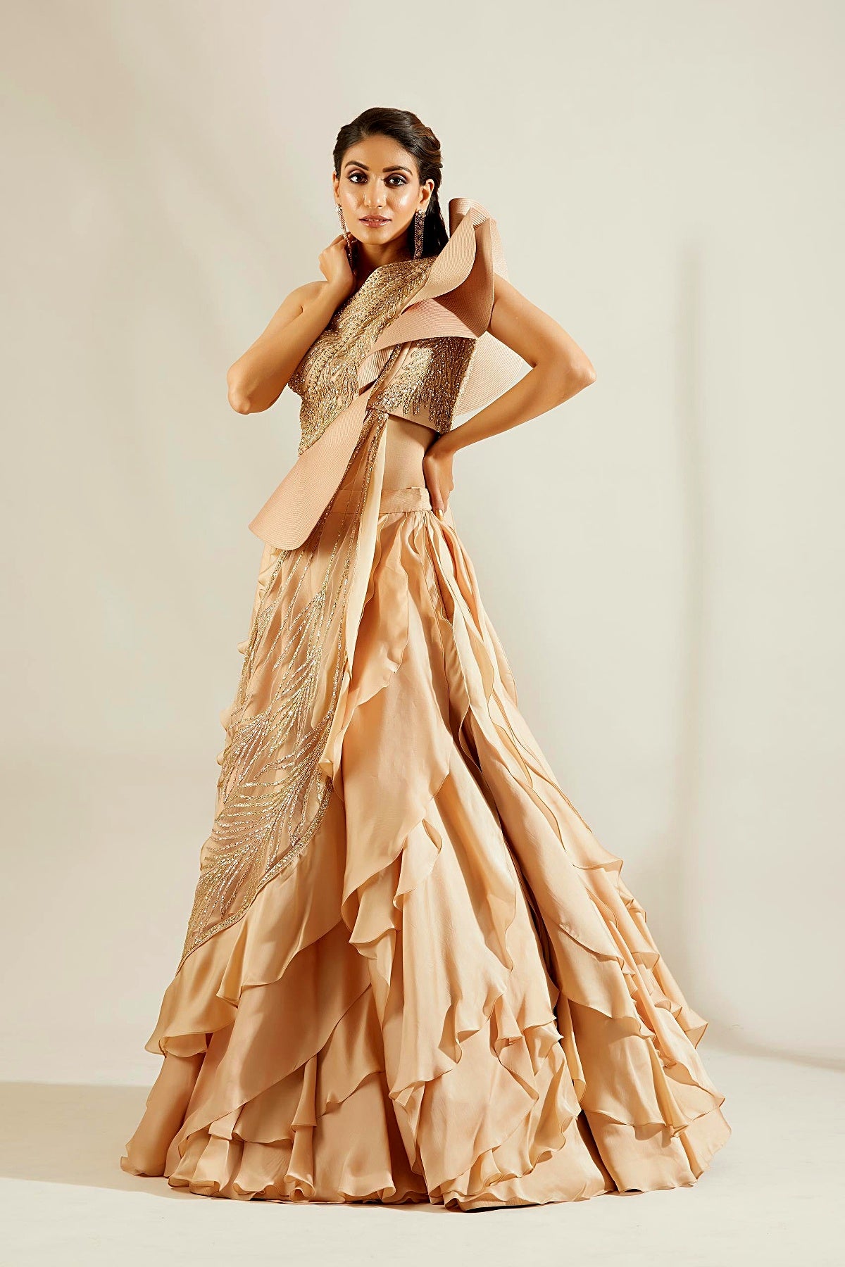 Tuscany Gold leaf Blouse with Ruffle Skirt