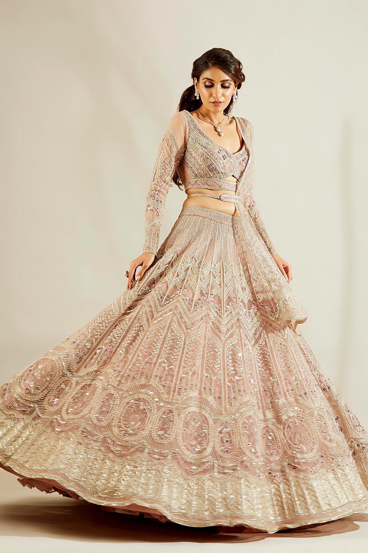 Silver Mauvish Glass Lehenga