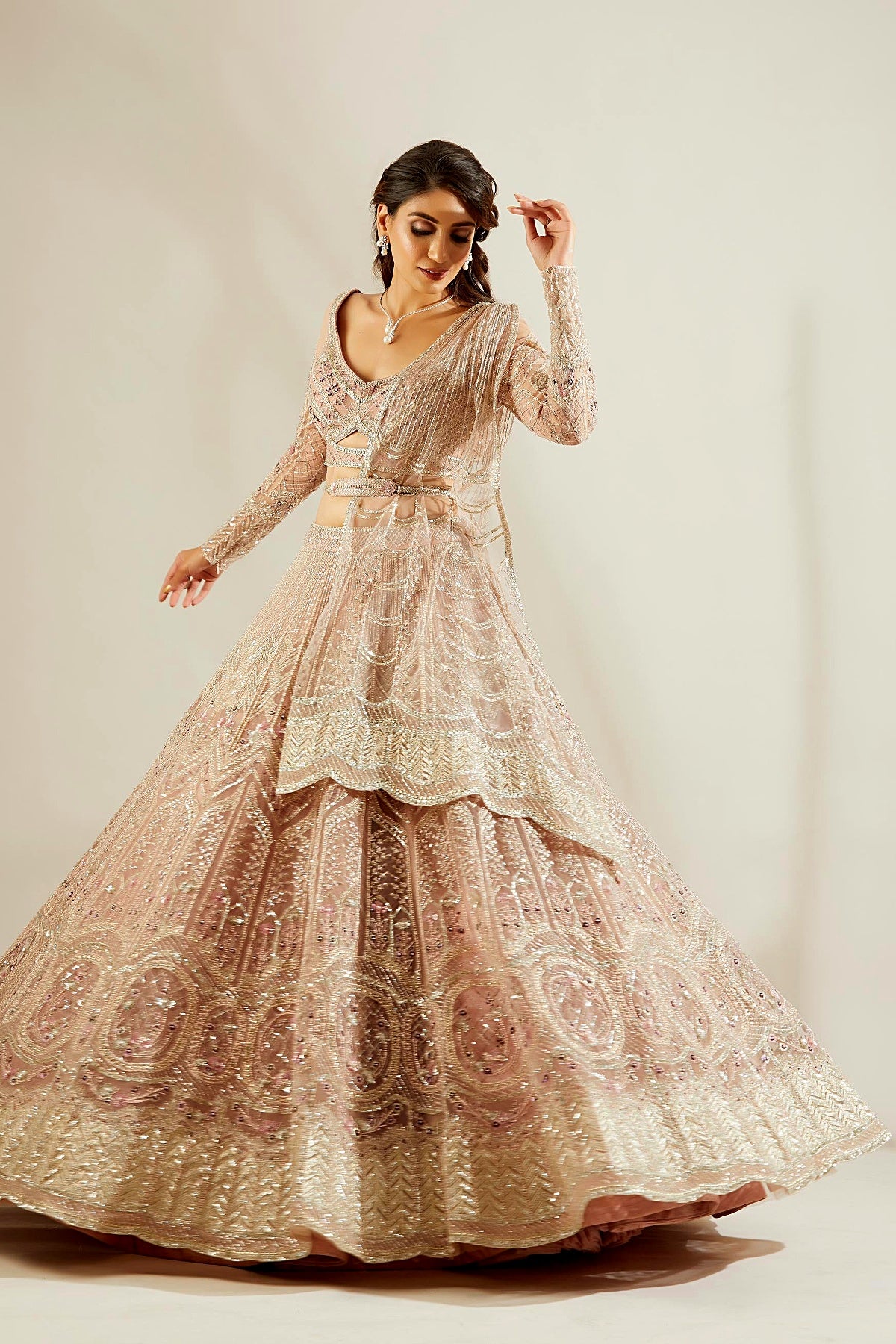 Silver Mauvish Glass Lehenga