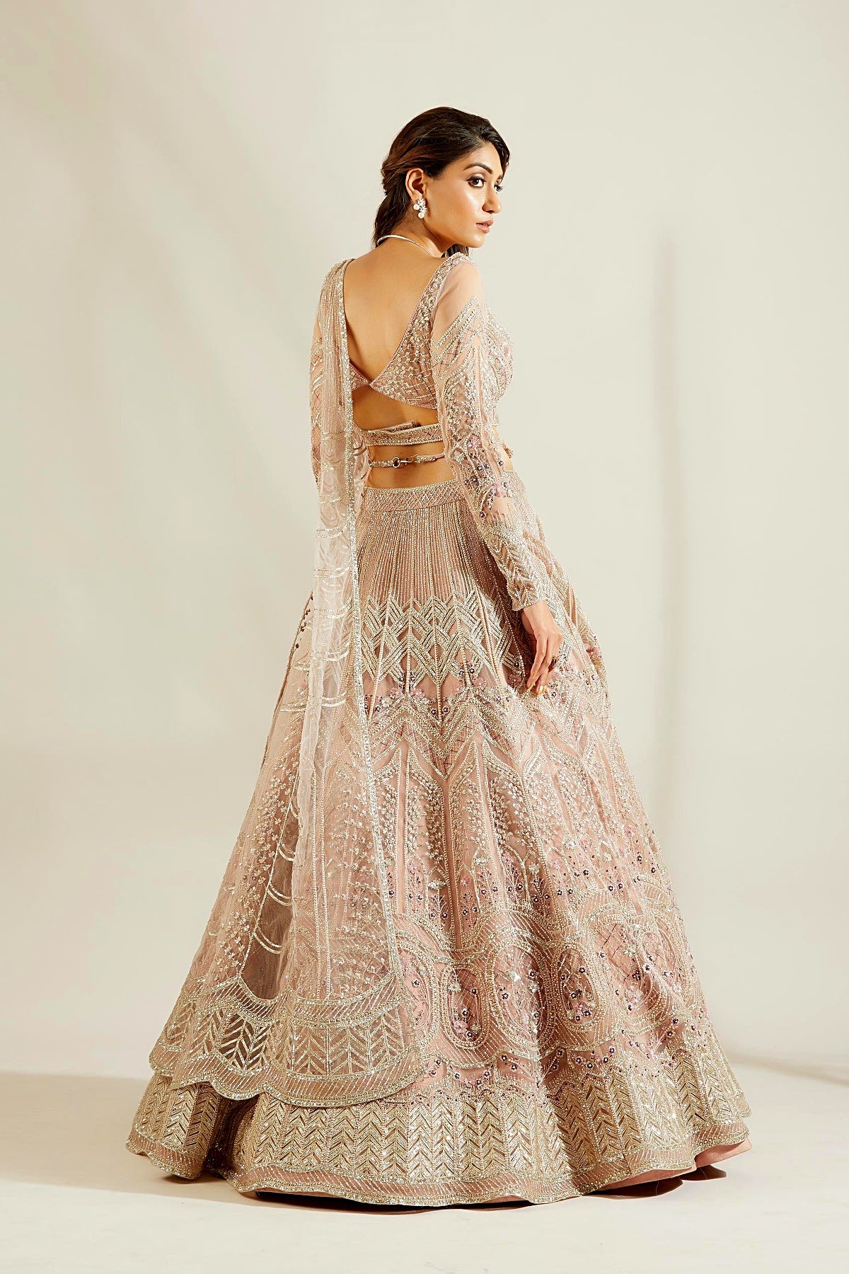 Silver Mauvish Glass Lehenga