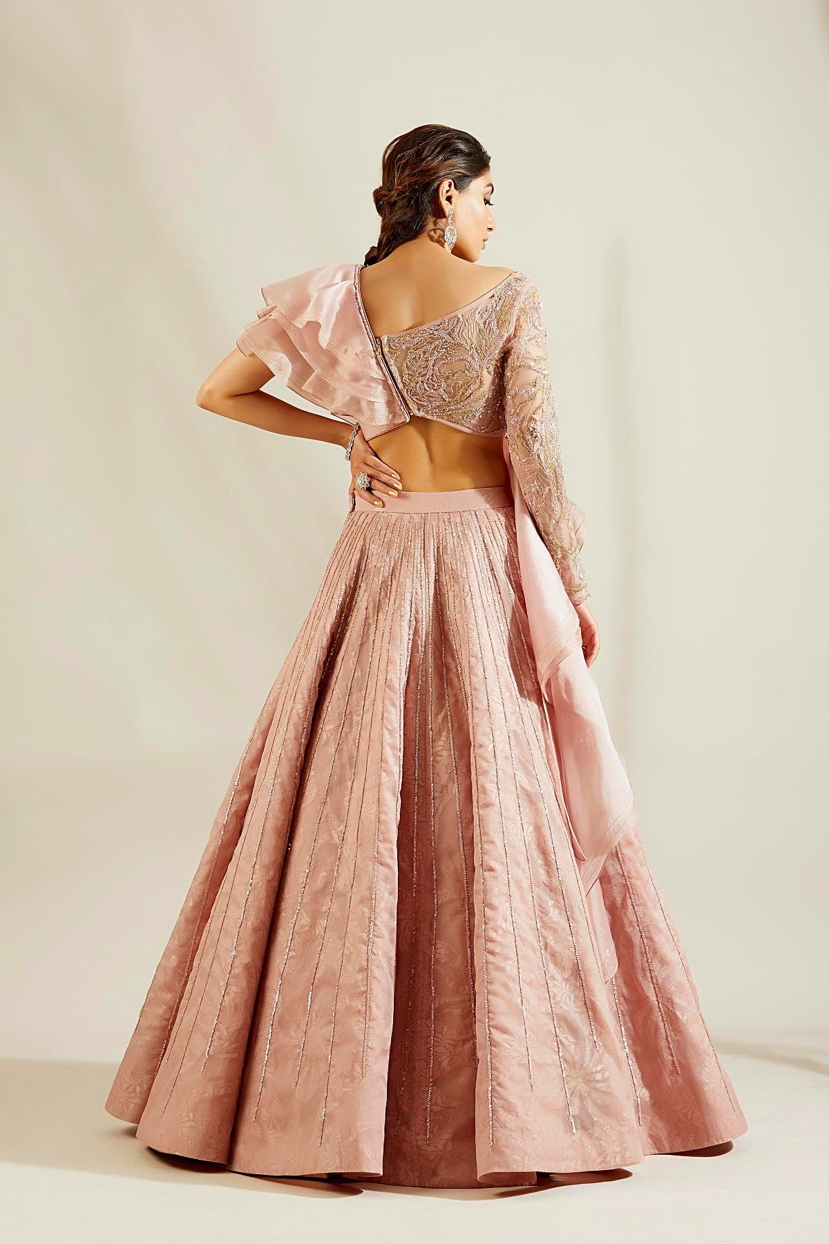 Soft Pink Ruffle Blouse with Skirt