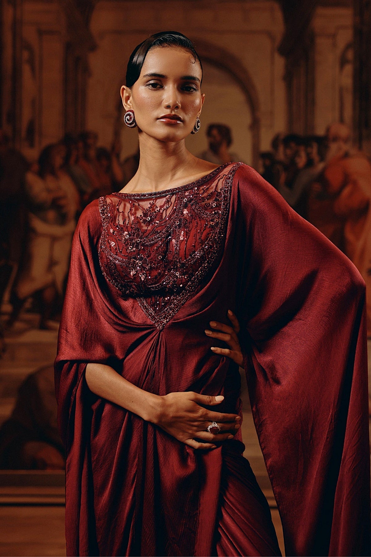 Garnet Draped Kaftan
