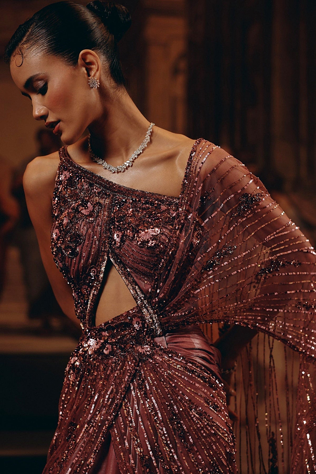 Embellished Cut-Out Saree