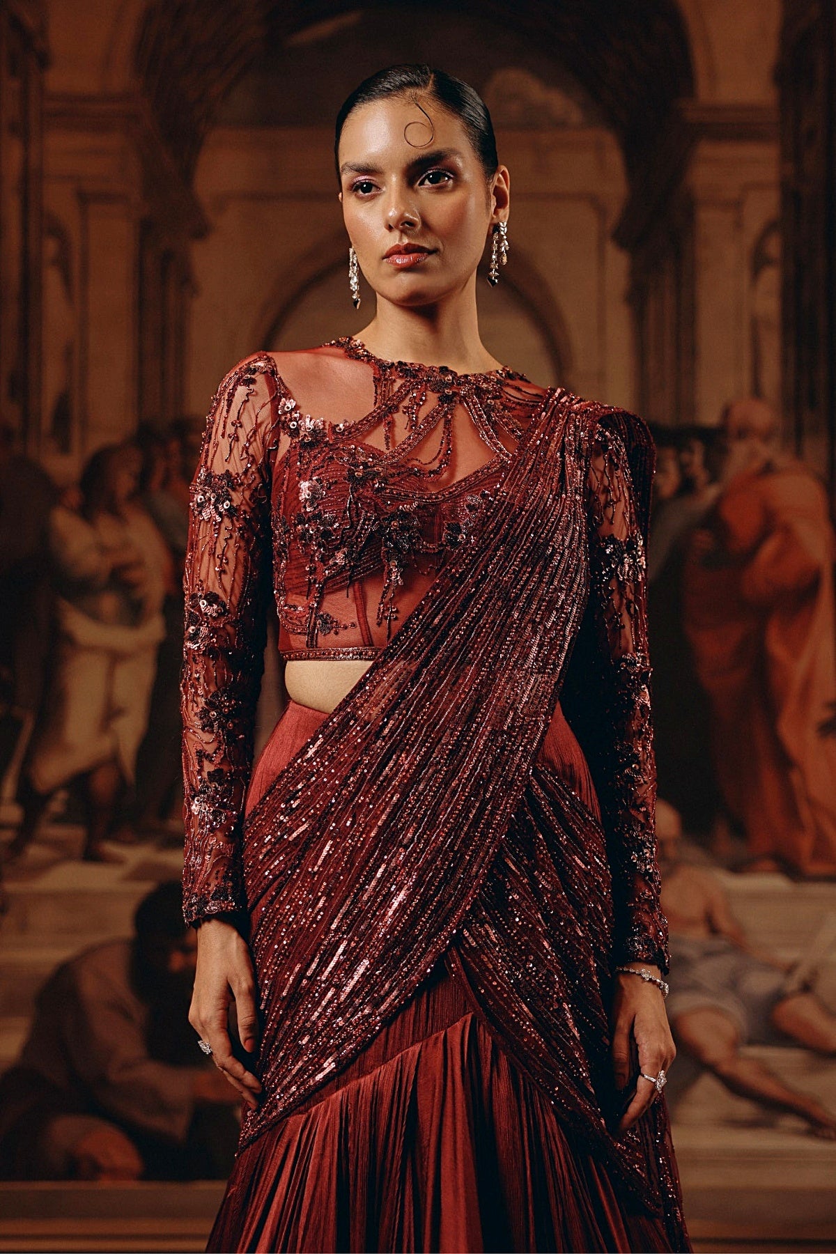 Imperial Garnet Drape saree