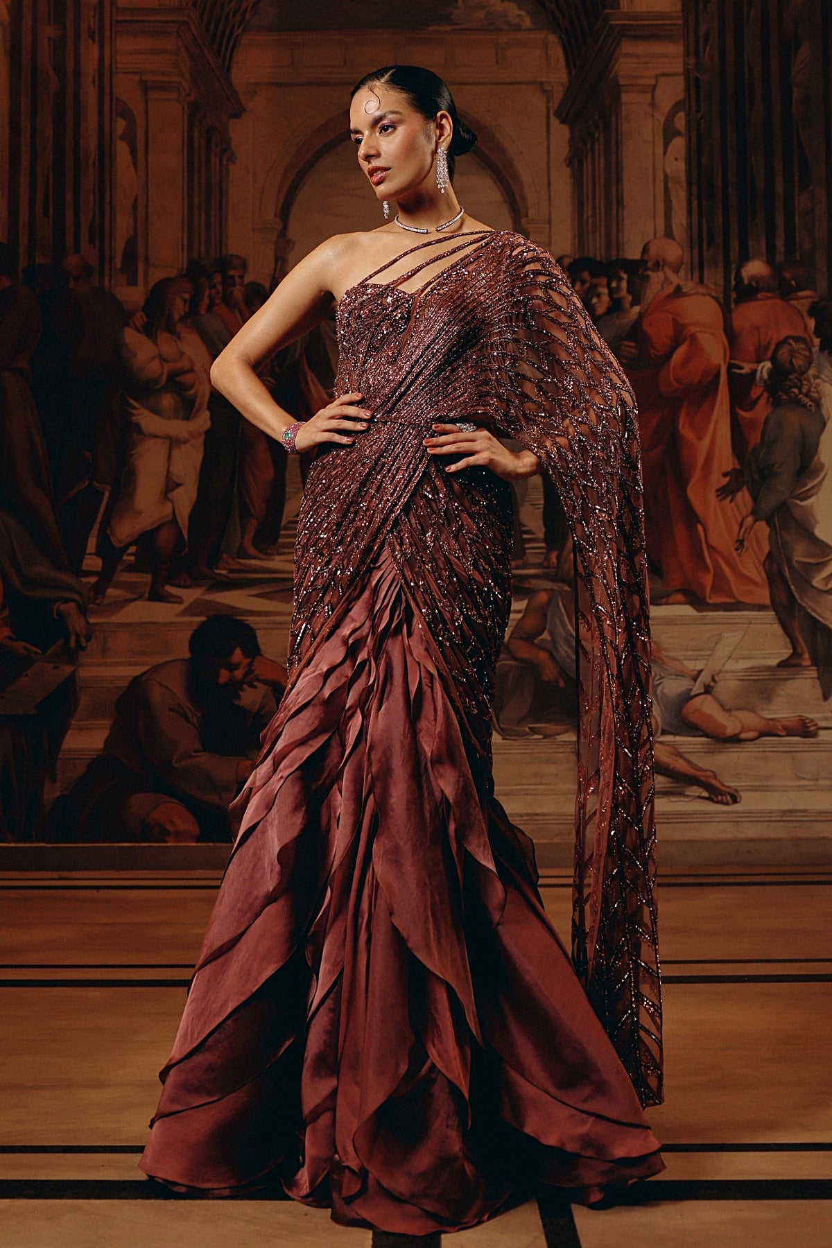 Garnet Ruffled Saree