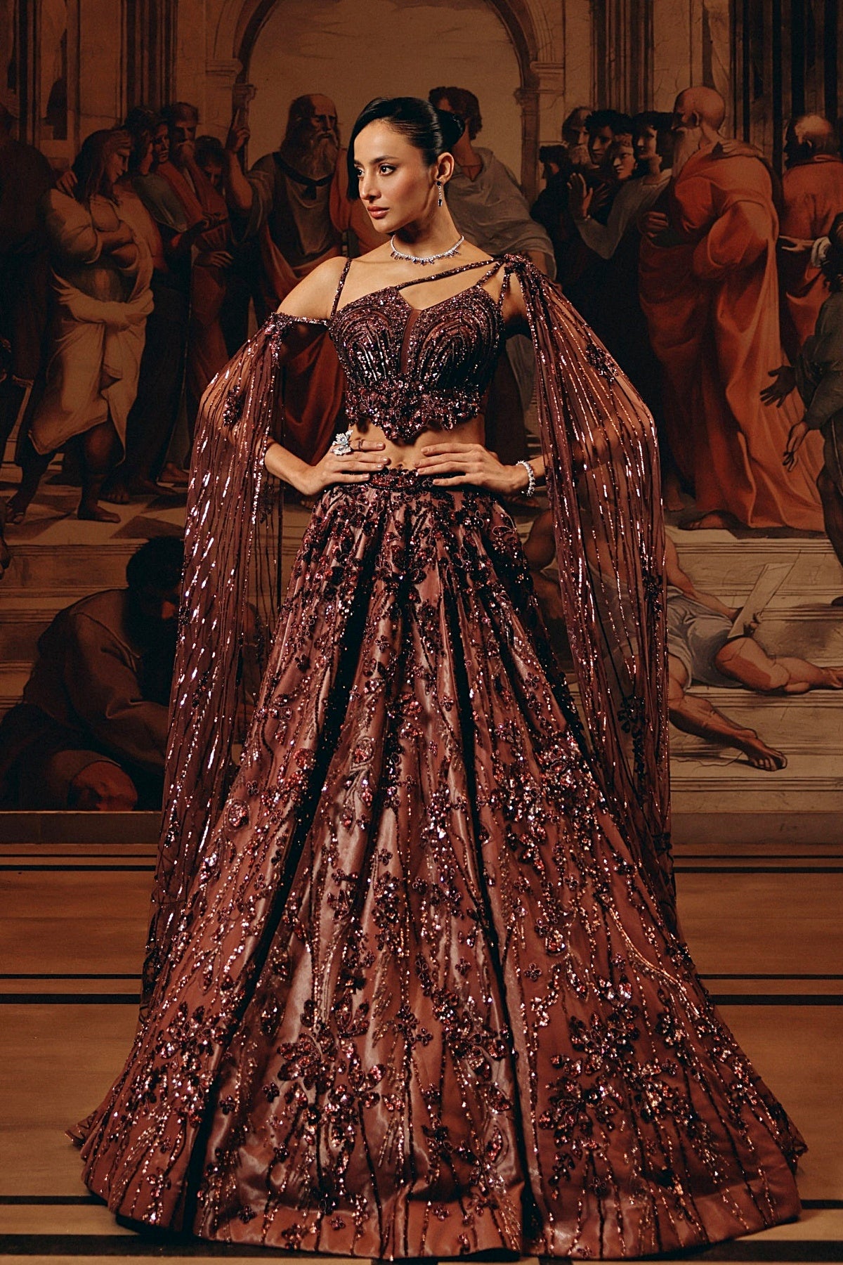 Garnet Cape Top And Skirt set
