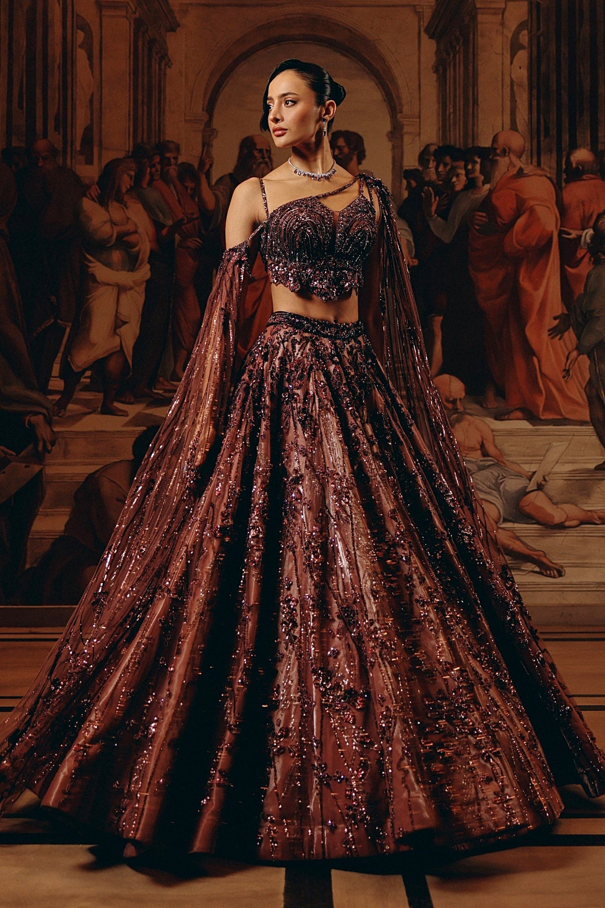 Garnet Cape Top And Skirt set