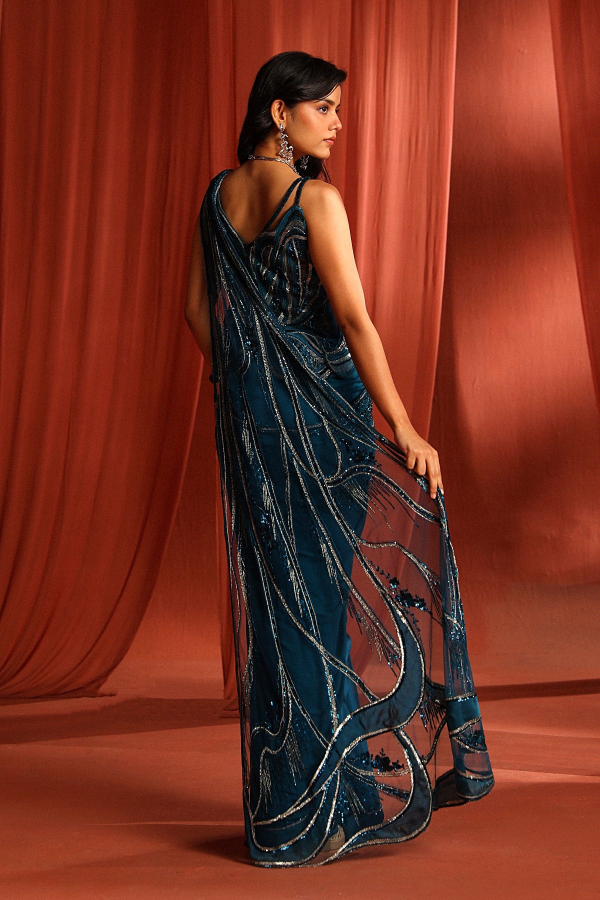 Teal Bloom Saree