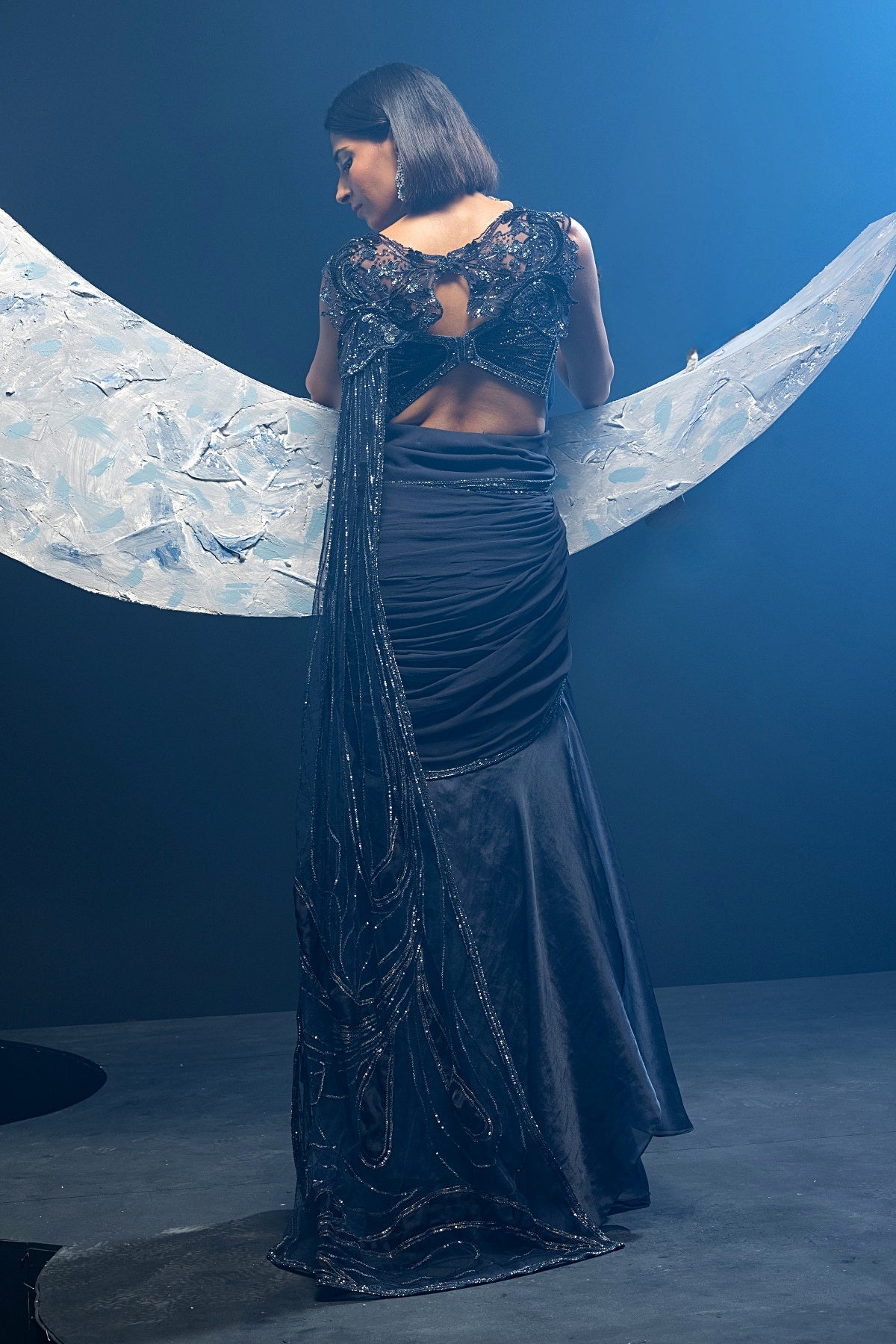 Midnight Blue Cape Saree