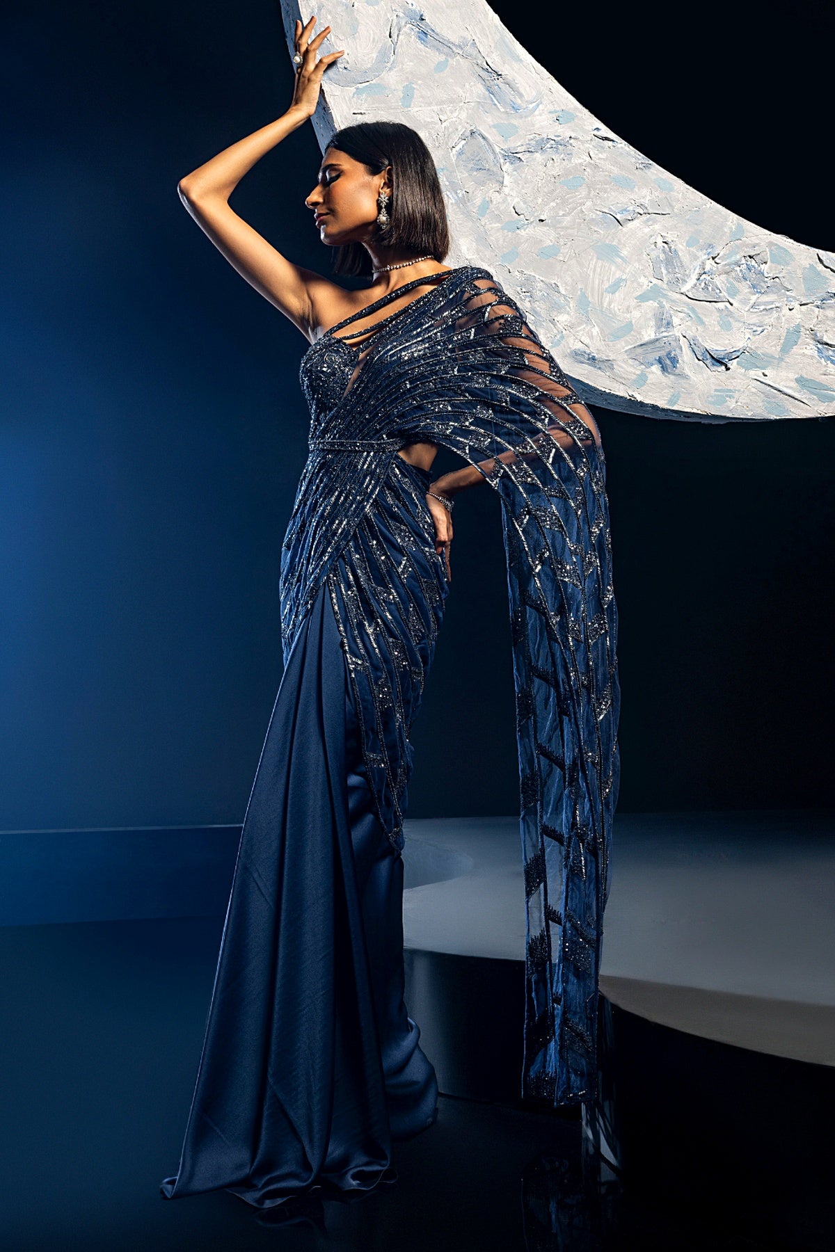 Midnight Blue Draped Drizzle Saree