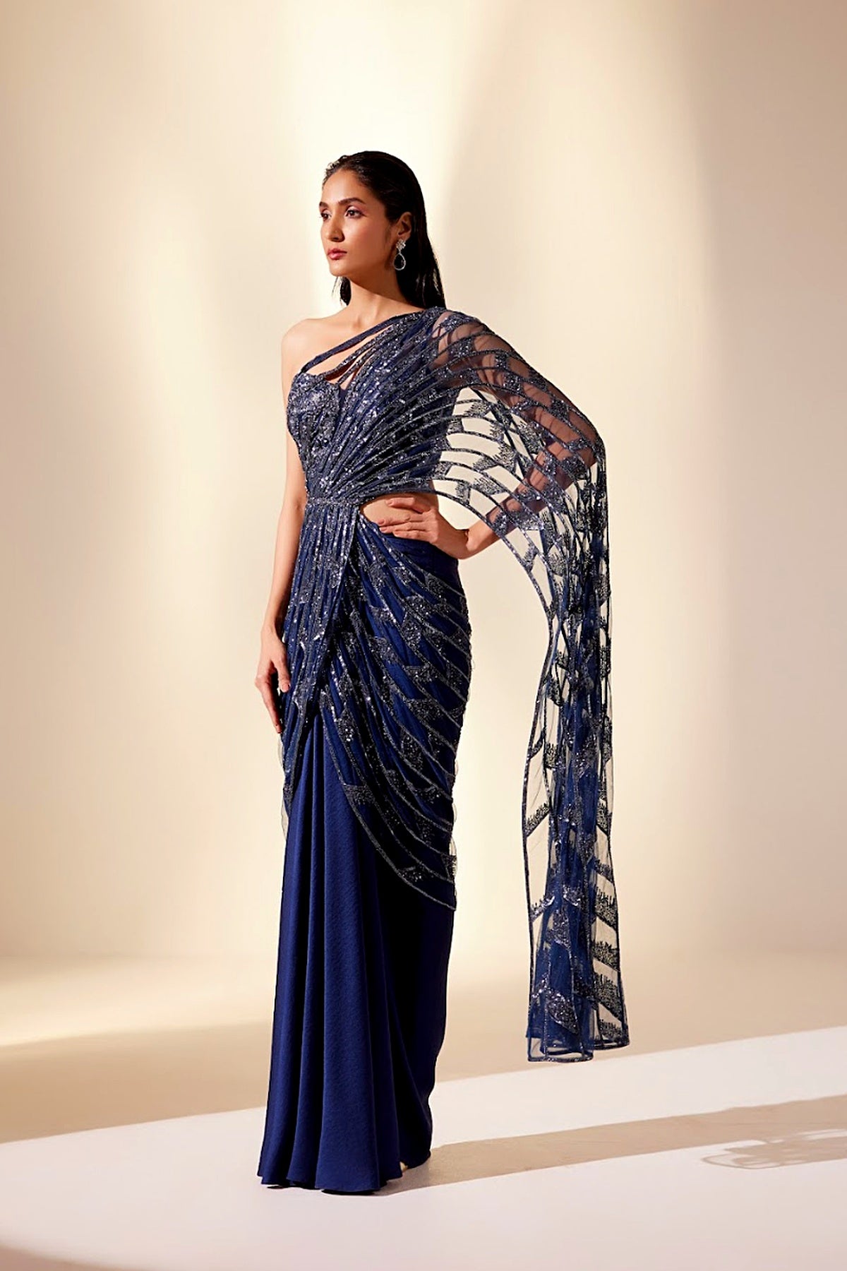 Midnight Blue Draped Drizzle Saree