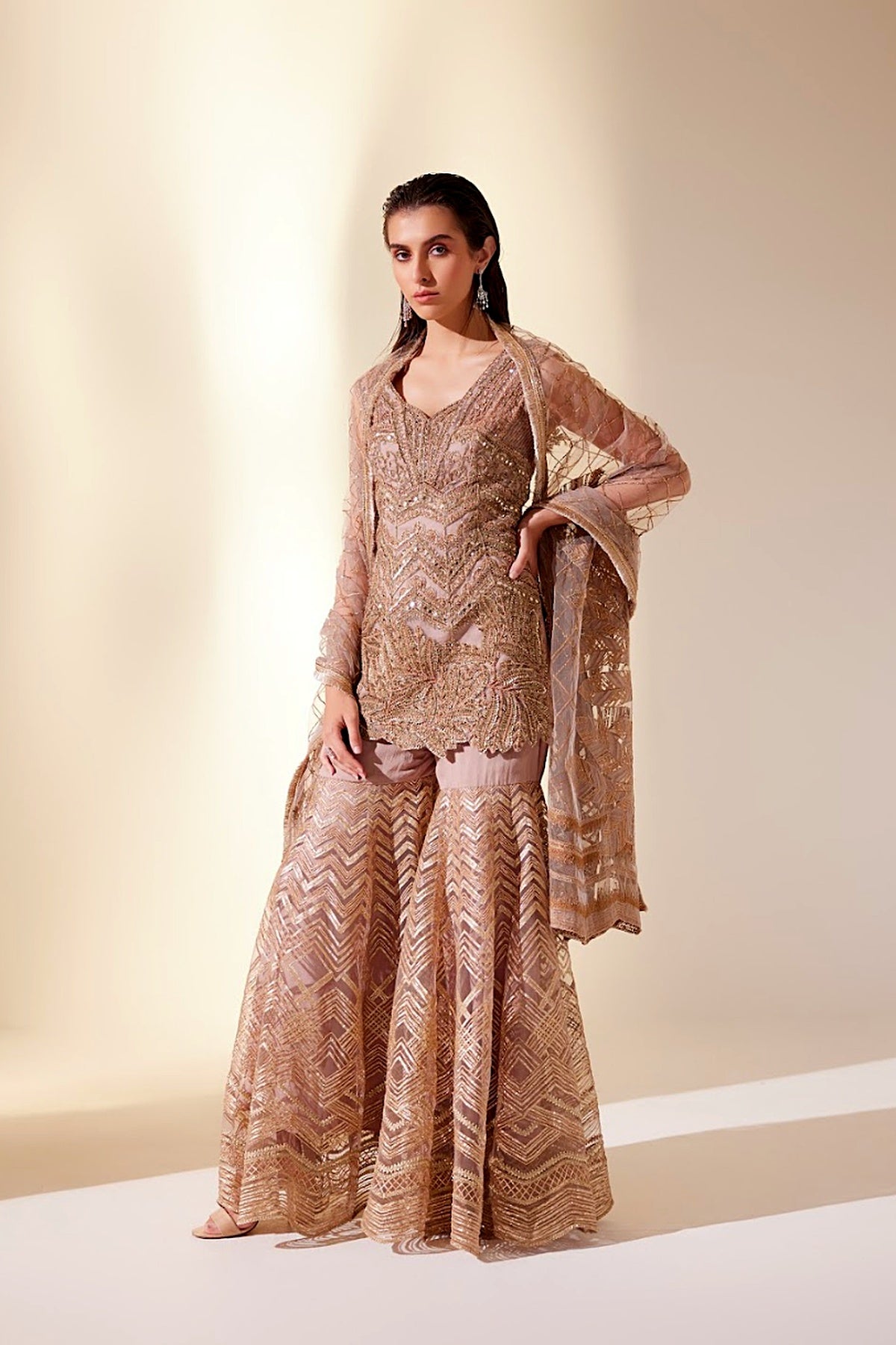 Golden Mist Sharara Set
