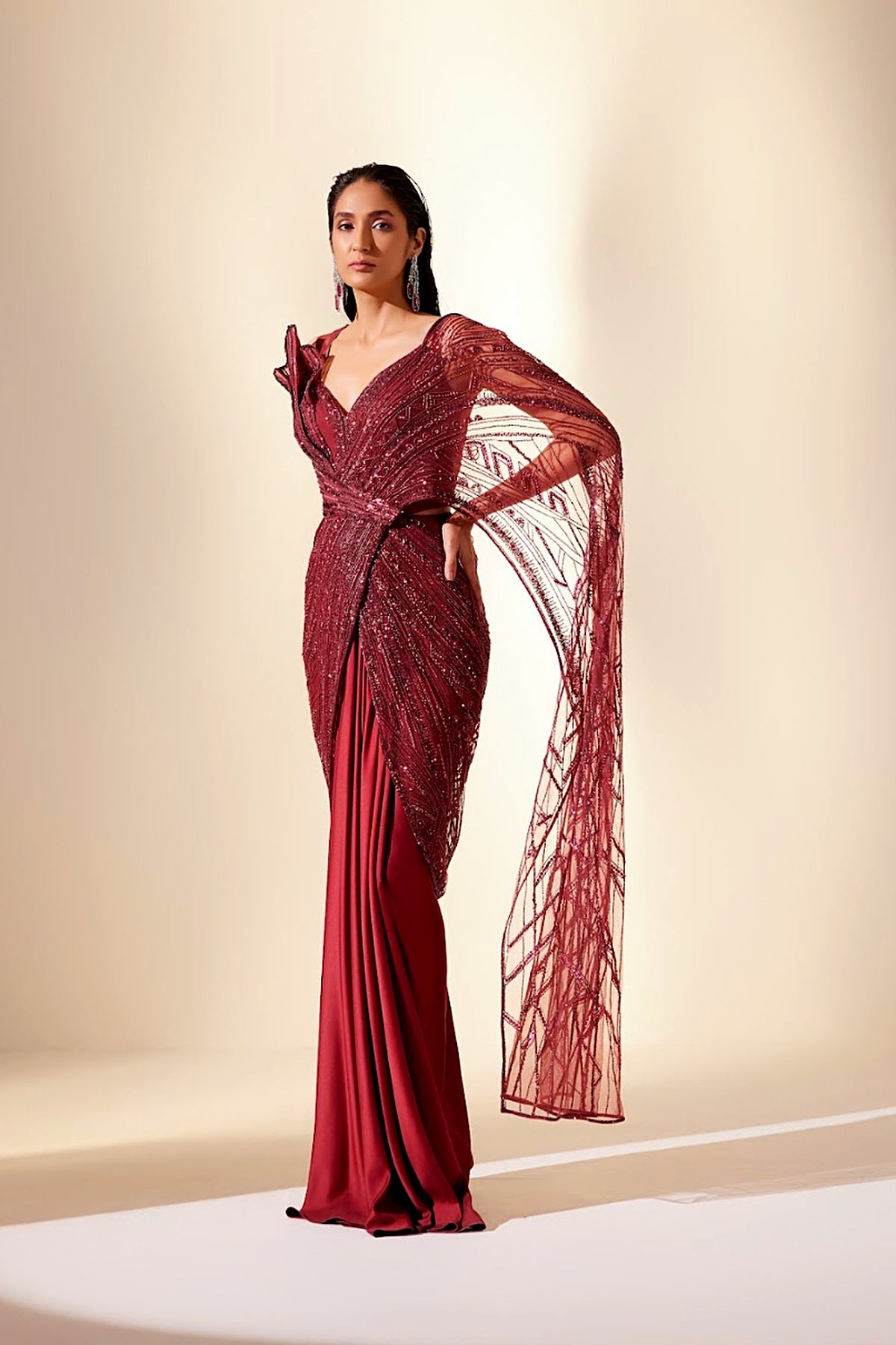 Wine Sizzling Whispers Saree