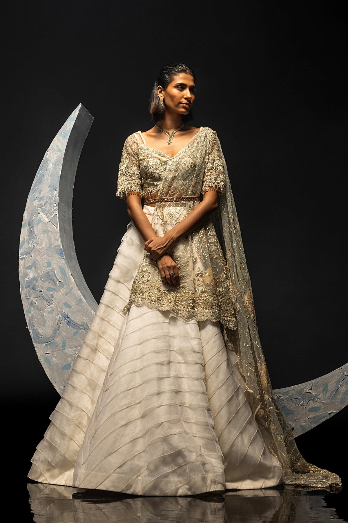 Pearl White Swirl Lehenga