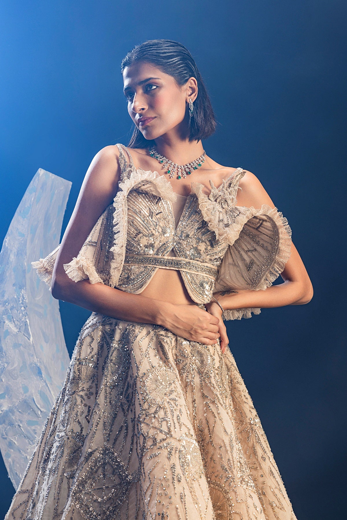 Blushed Pastel Ruffle Wings Lehenga