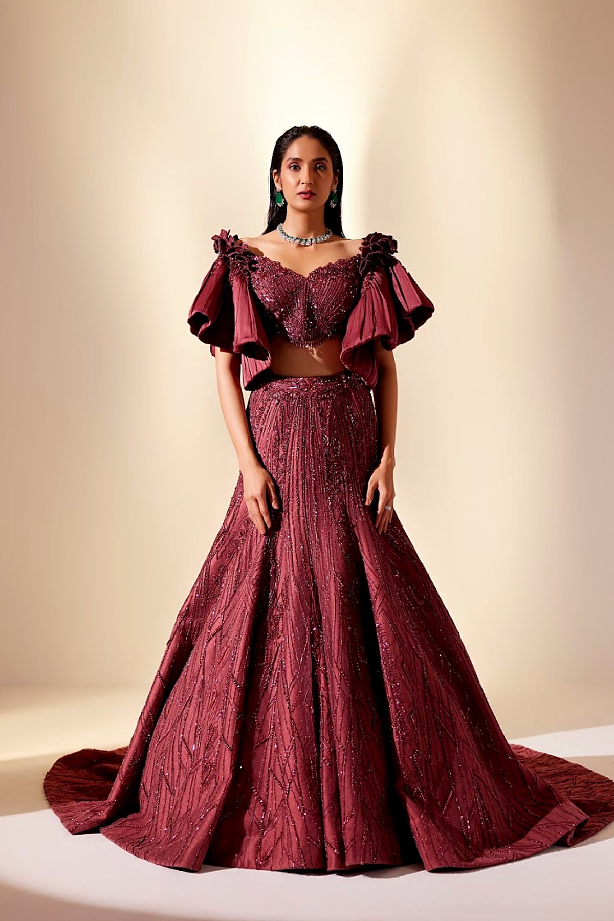 Wine Full Bloom Lehenga