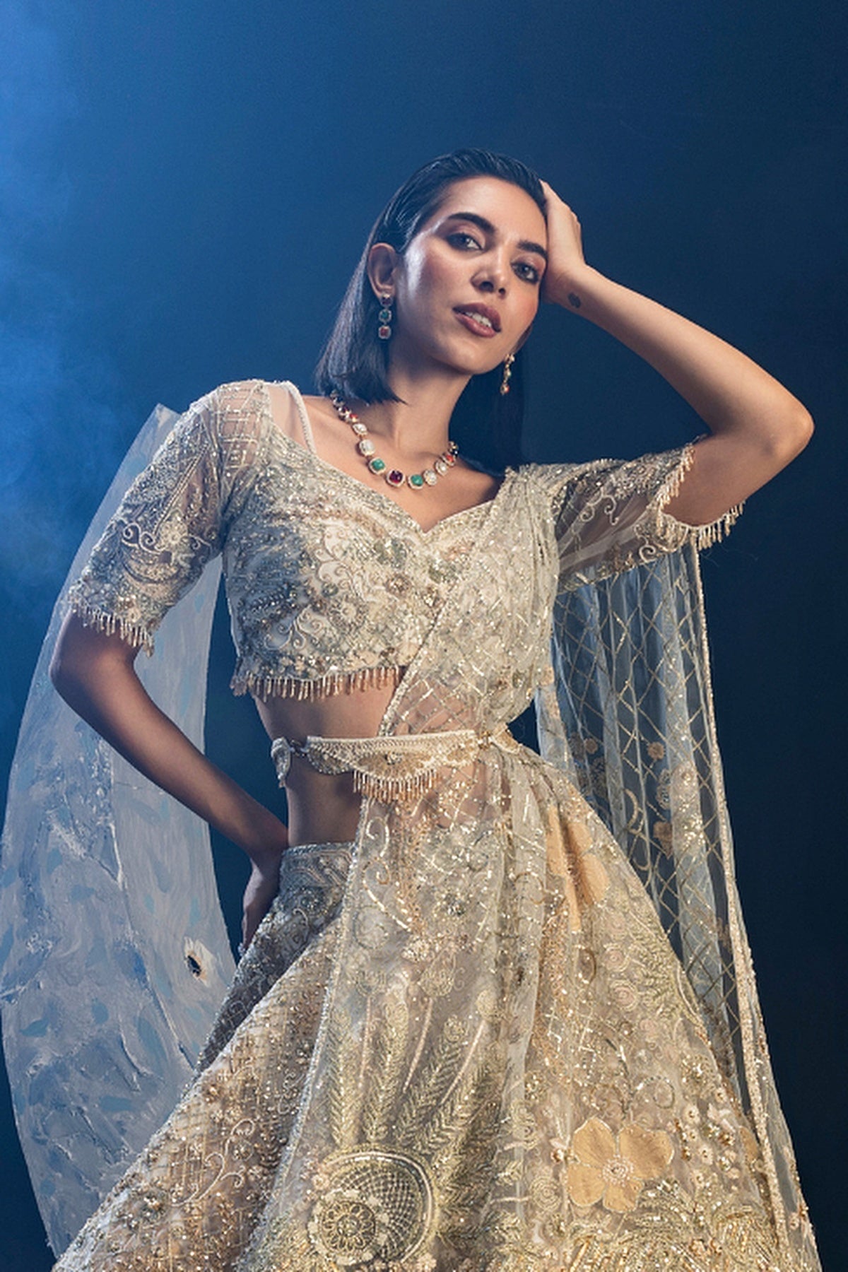 Antique White Swirl Lehenga