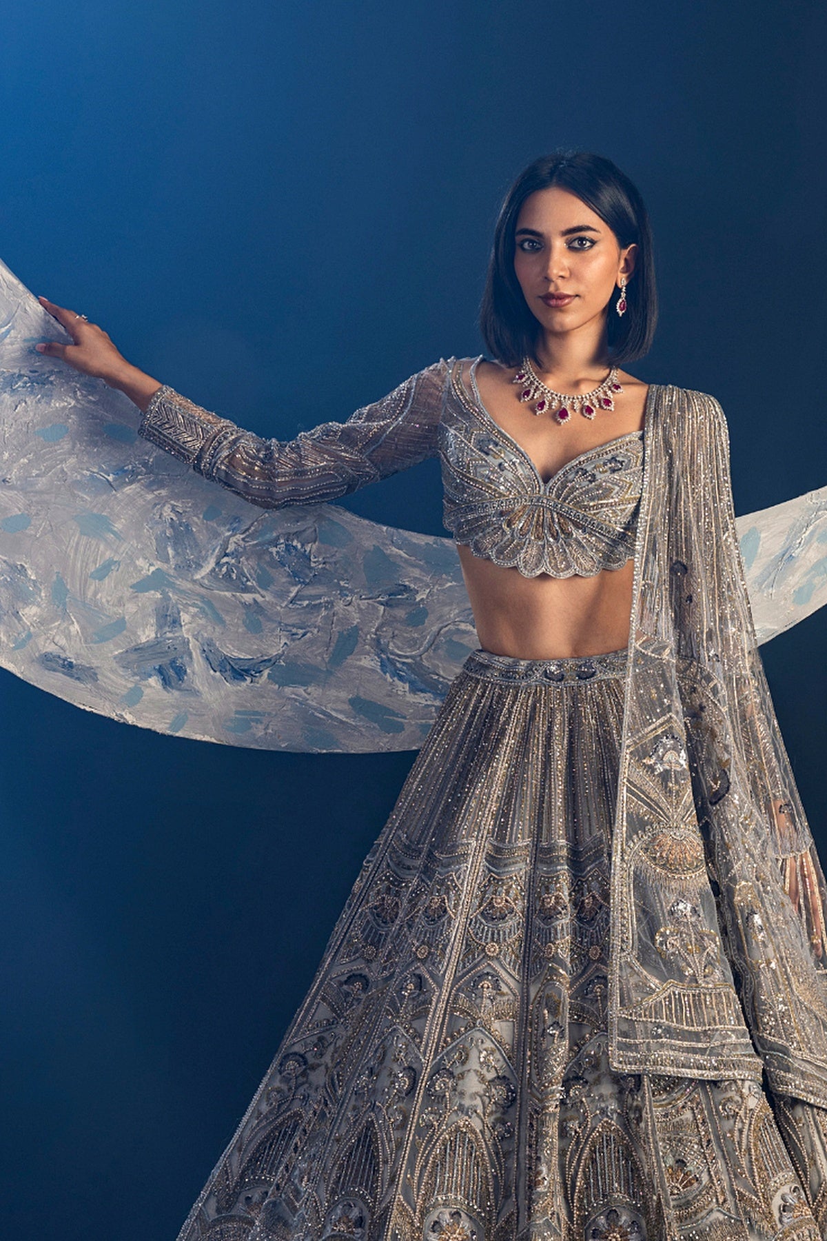 Metallic Blush Floral Lehenga