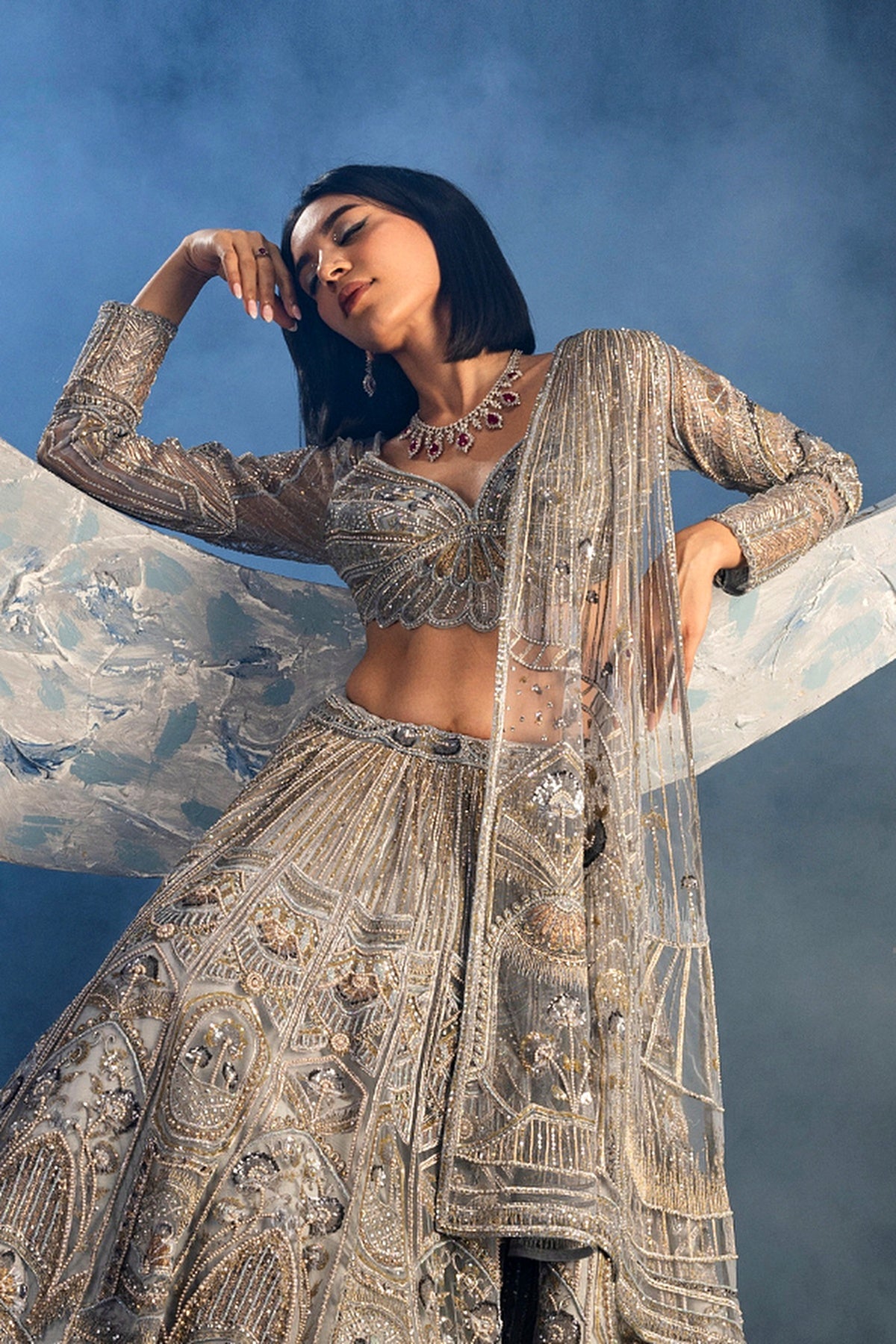 Metallic Blush Floral Lehenga