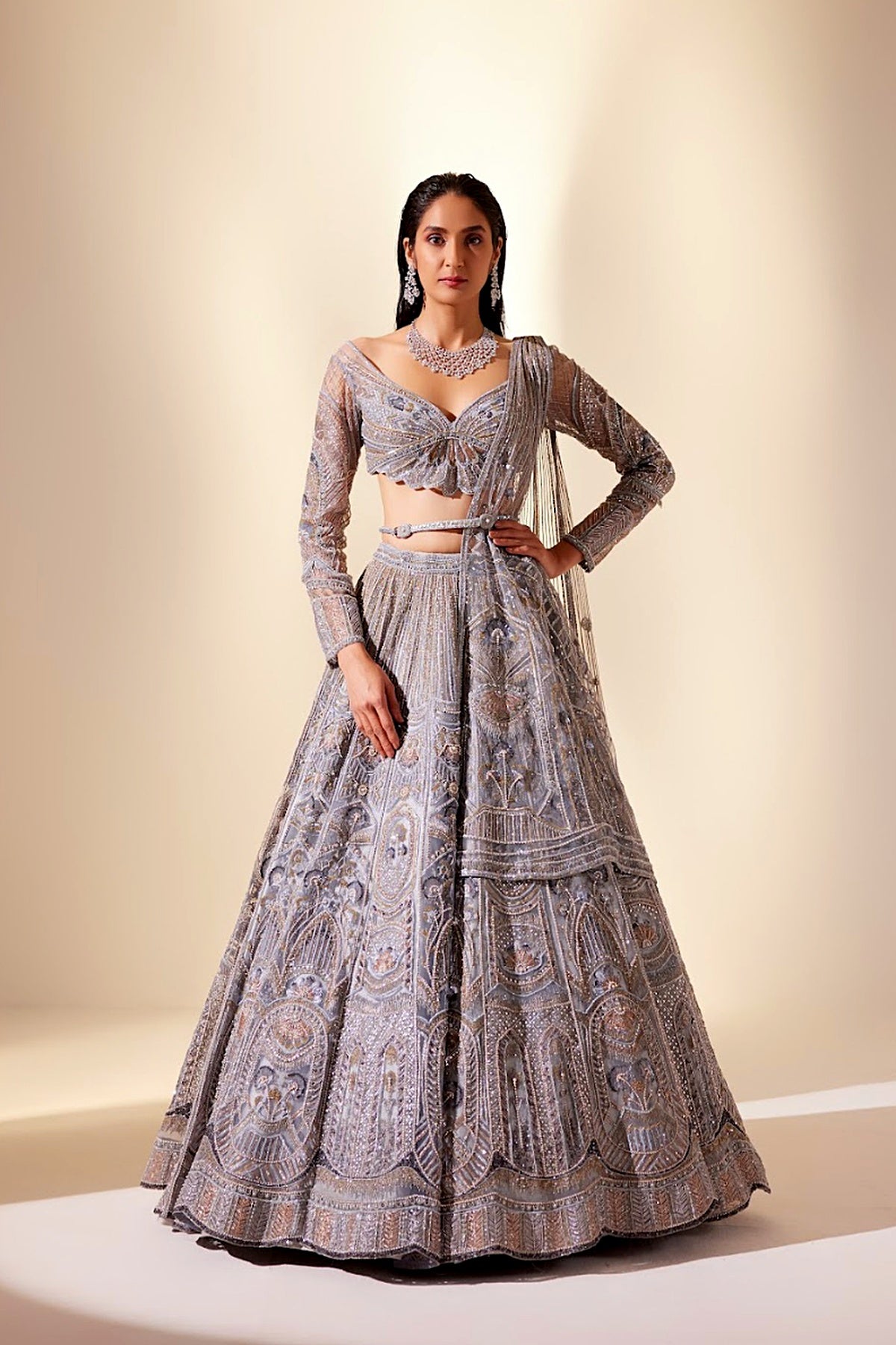 Metallic Blush Floral Lehenga