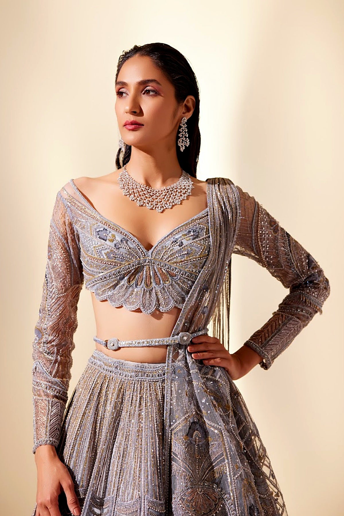 Metallic Blush Floral Lehenga