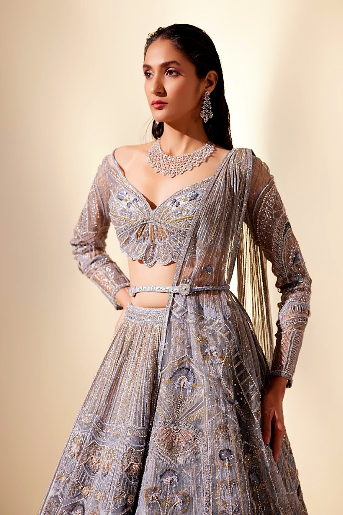 Metallic Blush Floral Lehenga