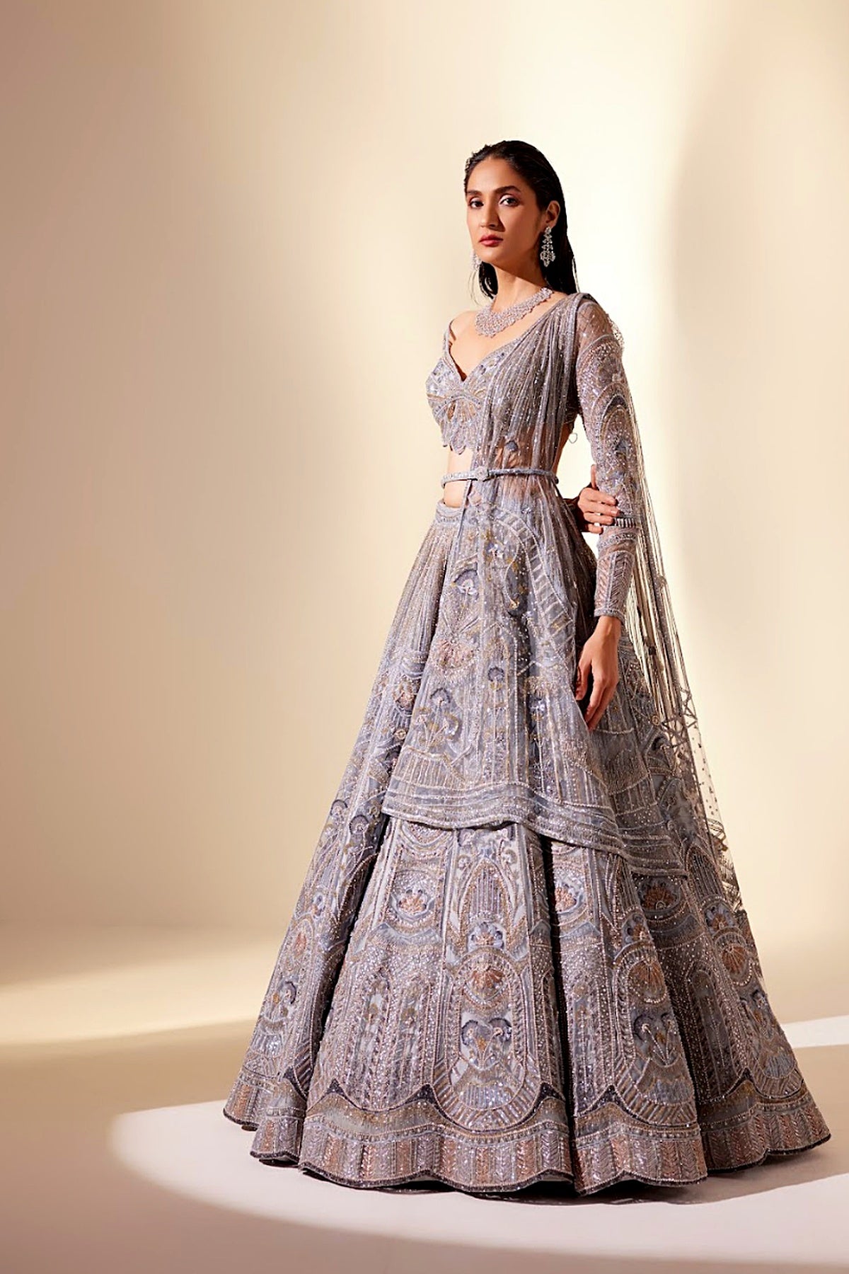 Metallic Blush Floral Lehenga