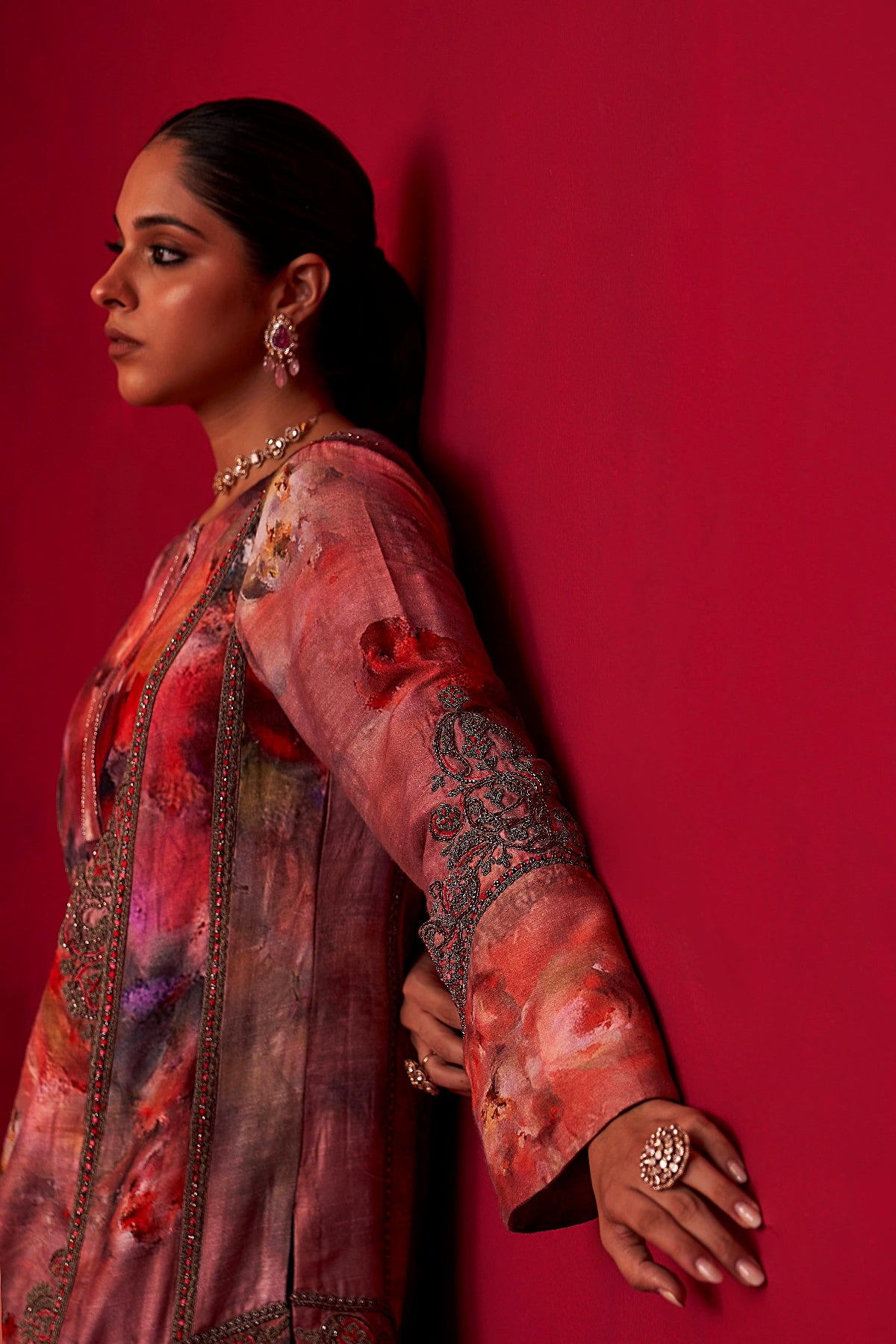 Floral Metallic Bliss Kali Kurta, and Sharara Set