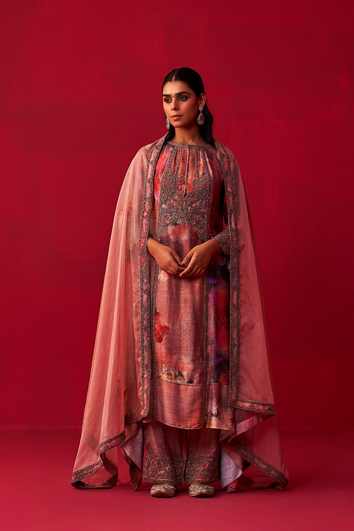 Floral Metallic Bliss Kurta, Dupatta, and Palazzo Set