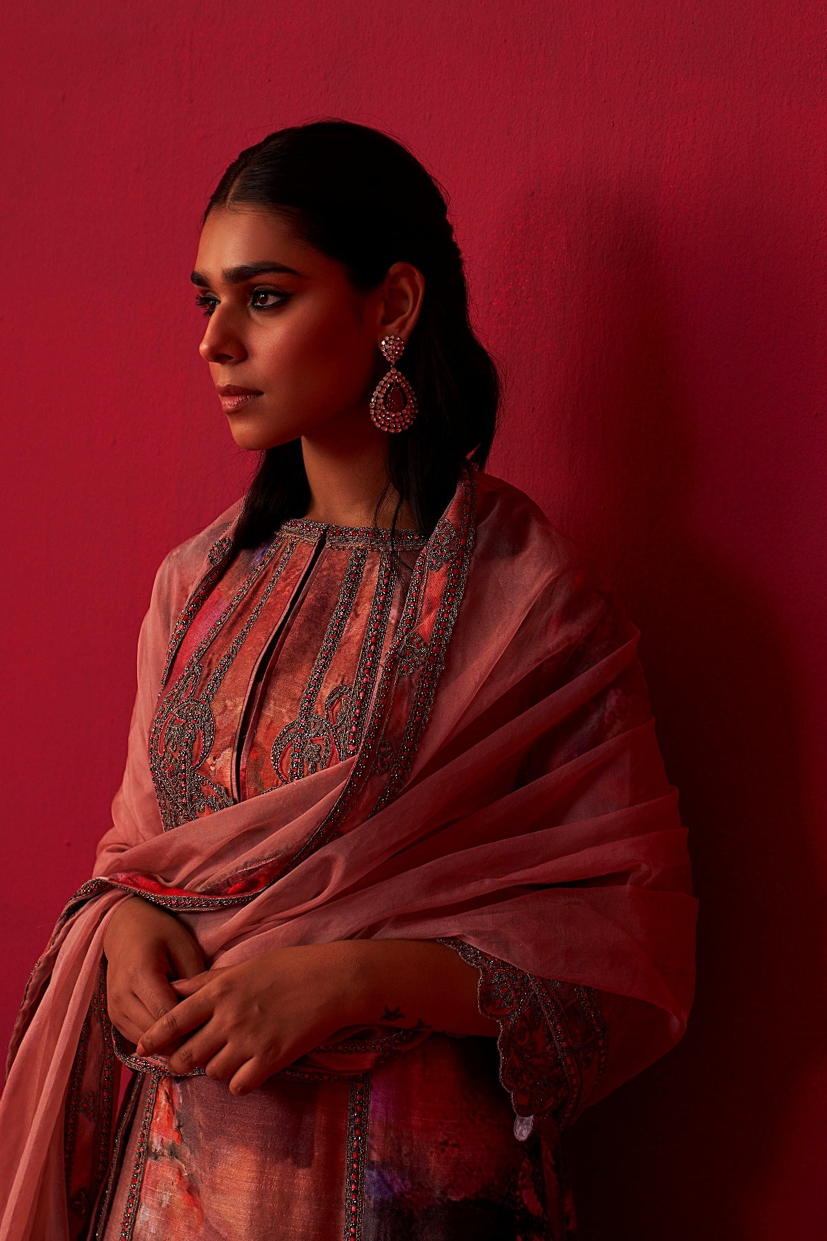 Floral Metallic Bliss Kurta, Dupatta, and Palazzo Set