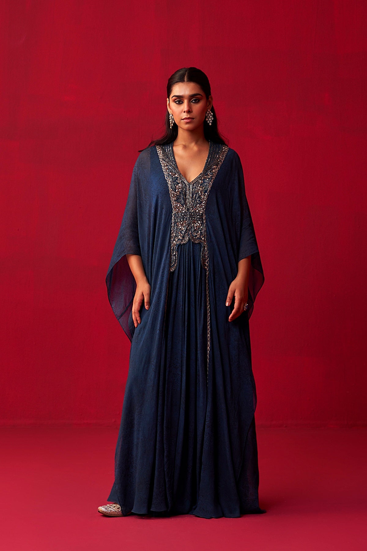 Blue Georgette Draped Top and Skirt Set