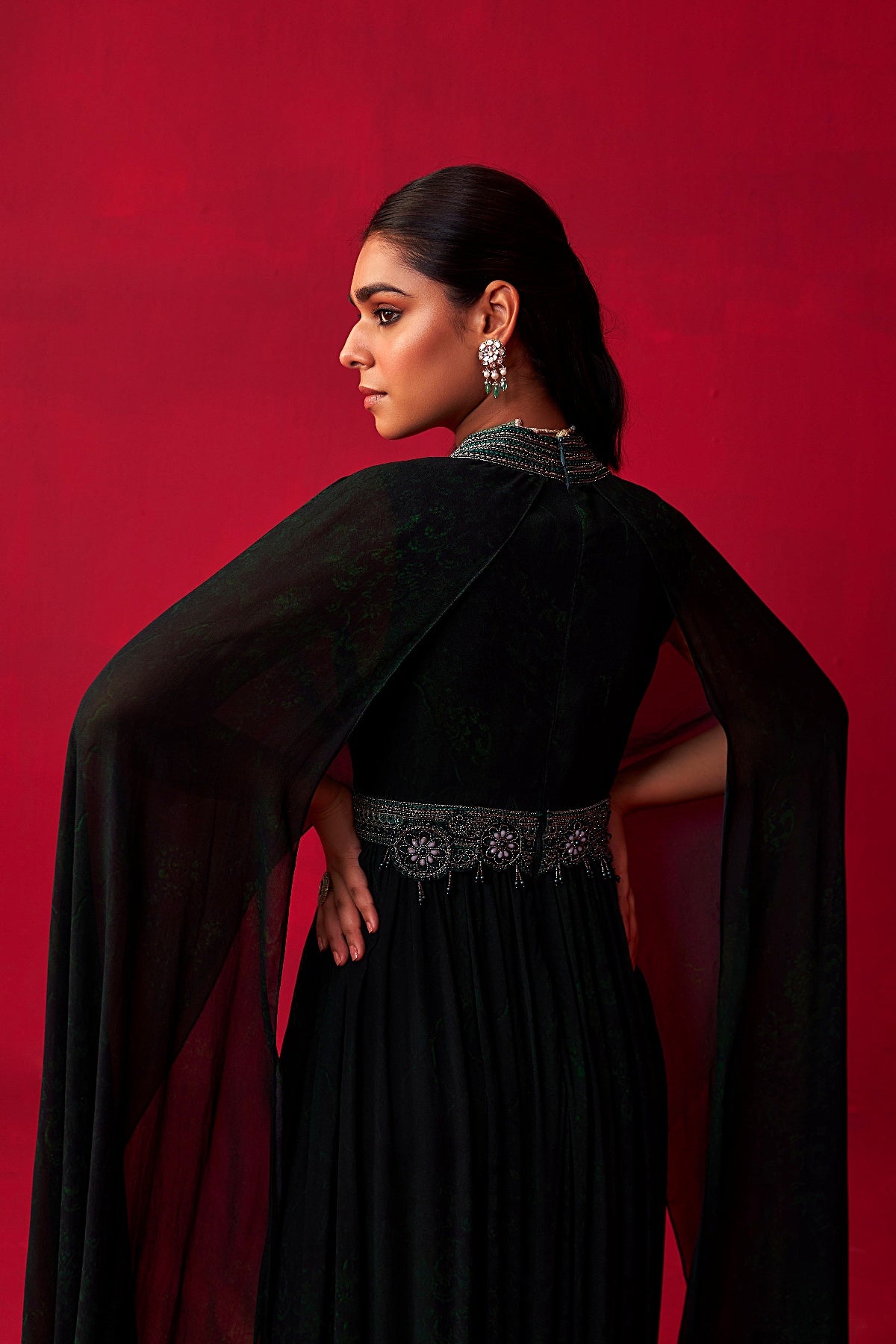 Green Georgette Dewdrop Kaftan