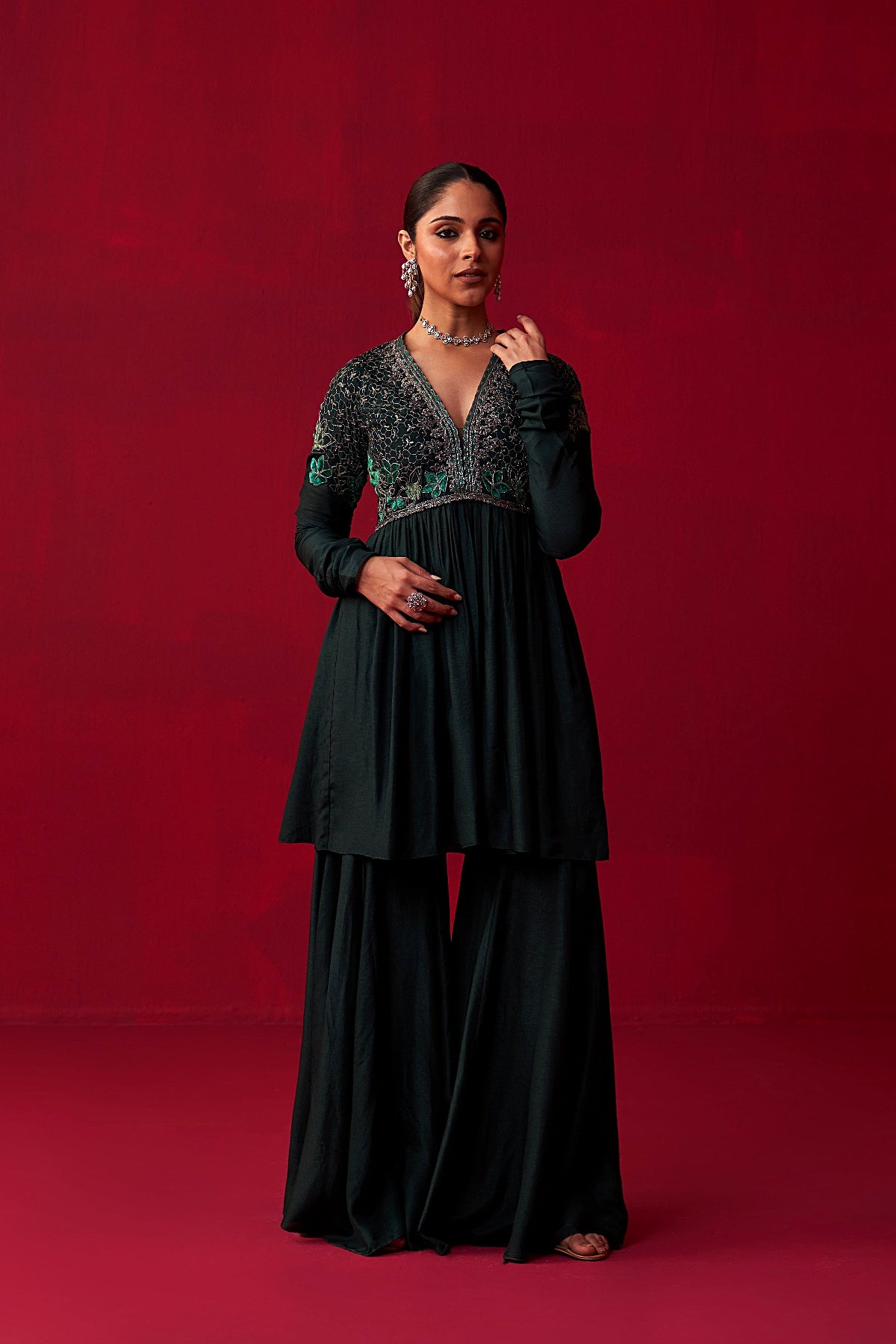 Green Nature’s Bounty Anarkali and Sharara set