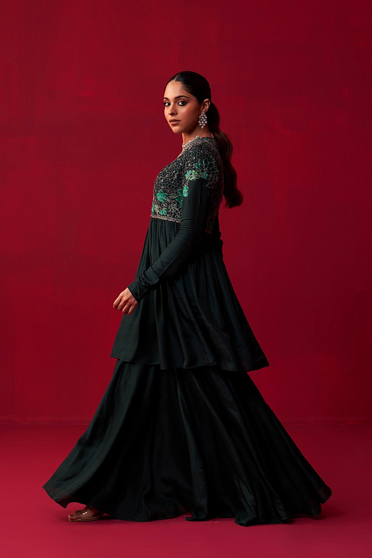 Green Nature’s Bounty Anarkali and Sharara set