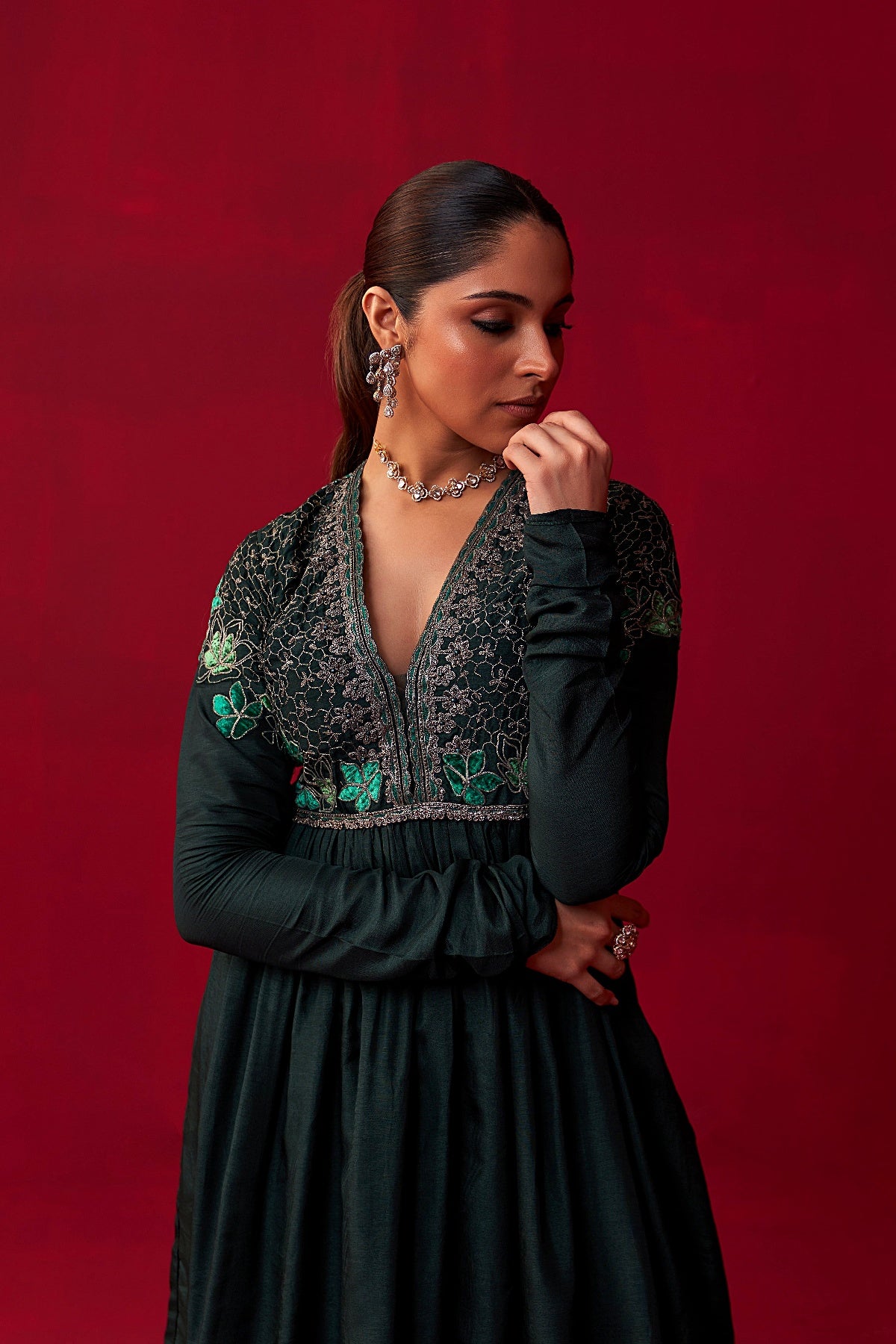 Green Nature’s Bounty Anarkali and Sharara set