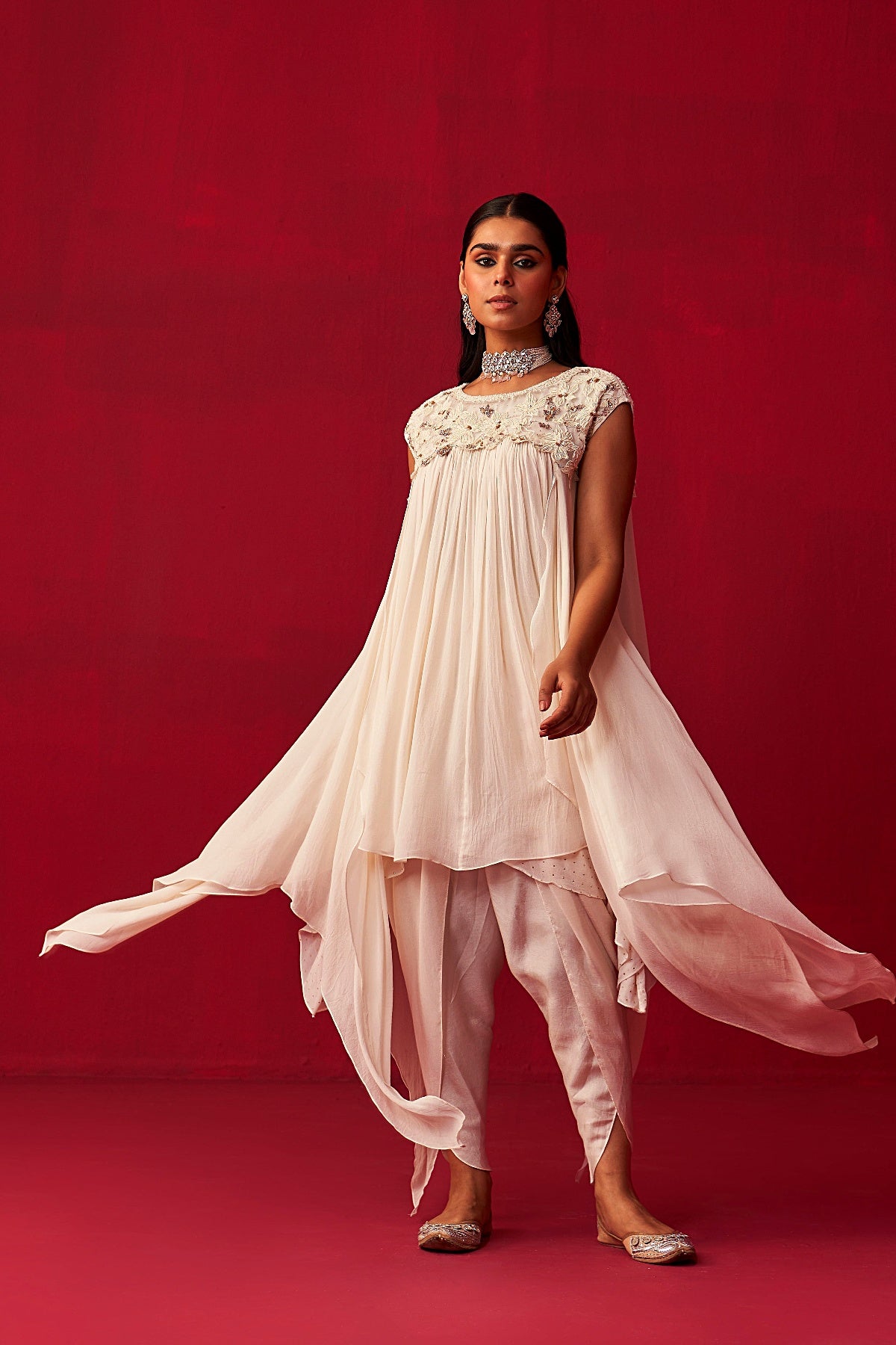 Pixelated Floral Ivory Kurta, Jacket, and Dhoti set