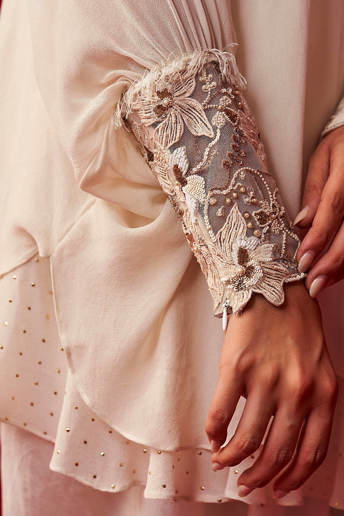 Pixelated Floral Ivory Kurta, Jacket, and Dhoti set