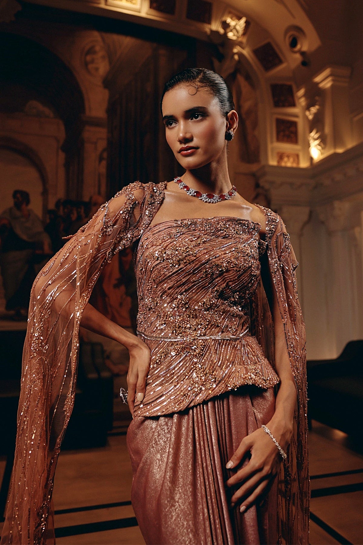 ROSE GOLD CAPE SAREE
