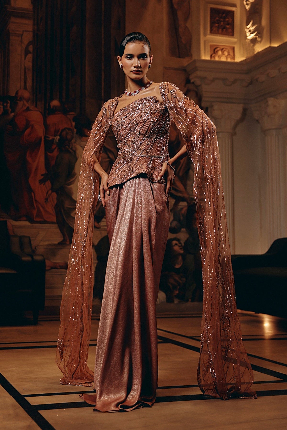 ROSE GOLD CAPE SAREE