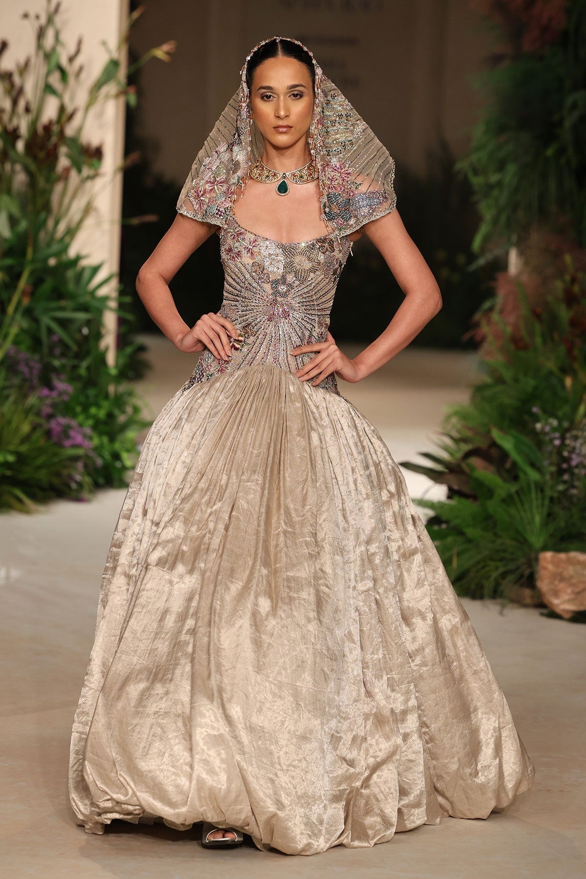 Sunflair - champagne Banarasi Tissue Brocade gown