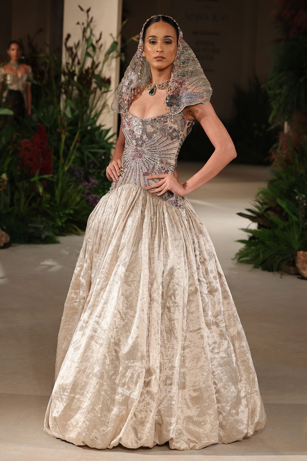 Sunflair - champagne Banarasi Tissue Brocade gown
