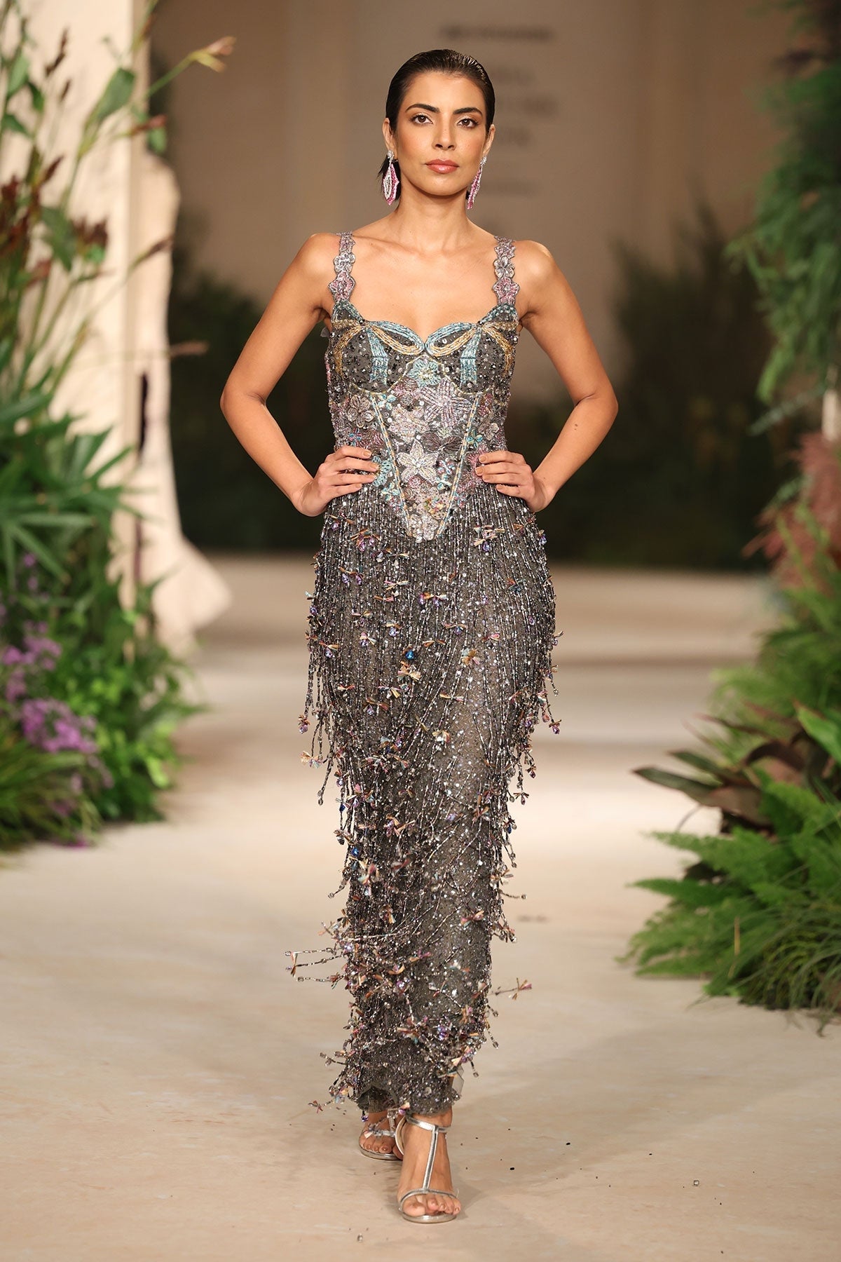 Sagebloom - gunmetal tulle beaded gown