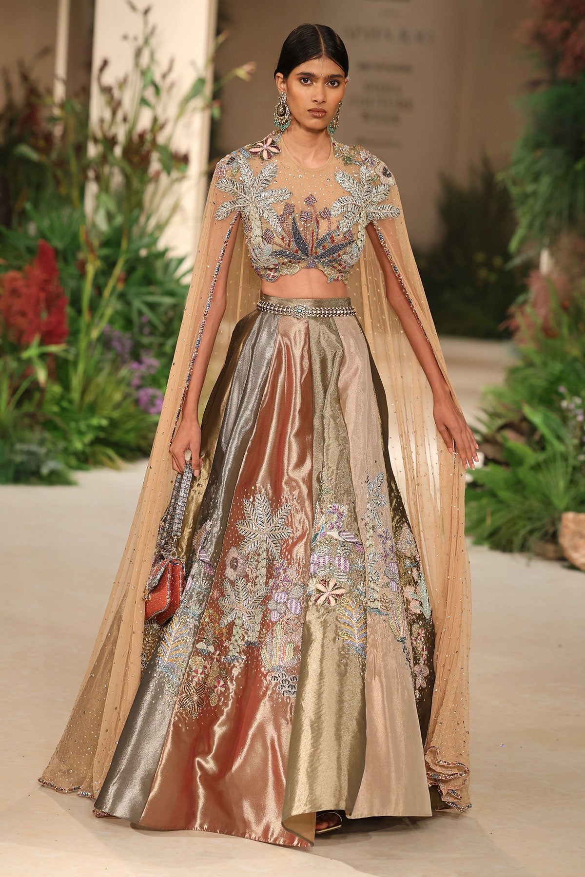 Glowtide - multicolour tissue Lehenga