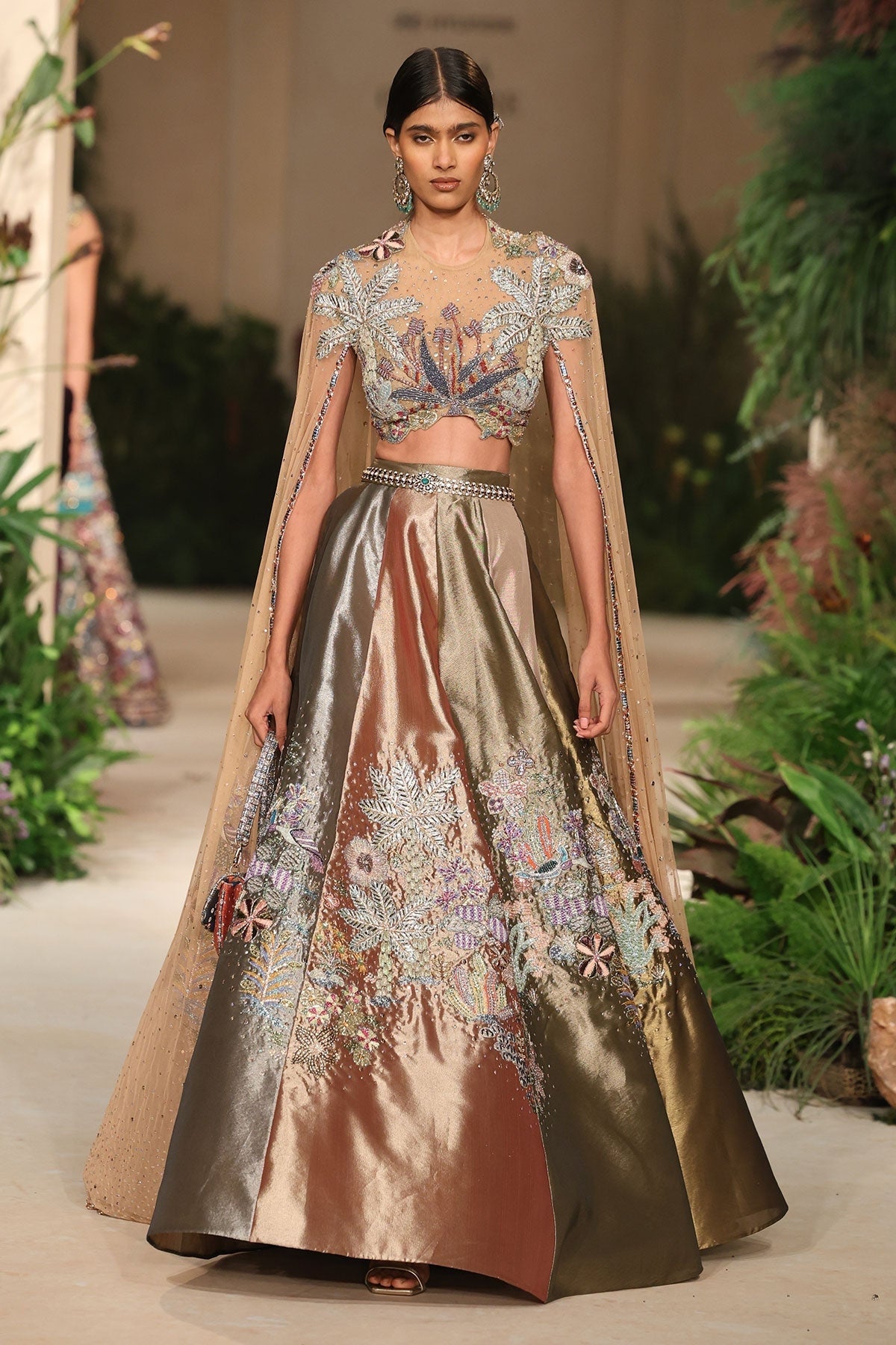 Glowtide - multicolour tissue Lehenga